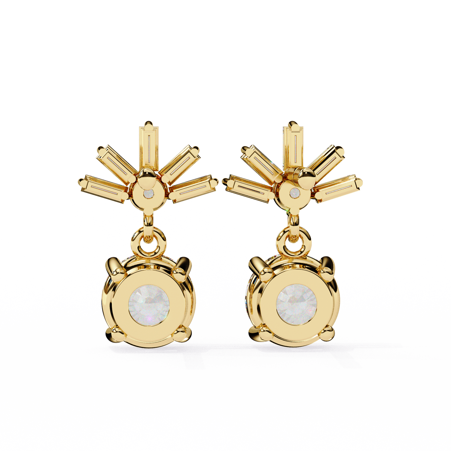 Round Baguette Gold Danglers/Gold CVD Diamond Earring/Anniversary Gift/Solitaire Diamond Stud Earring/1 Ct Diamond Earring/Prong Setting/igi Certified/Stud Earring/Ethical Diamond/Silver Earring/Gold Earring/CVD Diamond Earring/F Color Diamond/VS Clarity Diamond/Manmade Diamond/Lab Grown Diamond/Round Cut Diamond