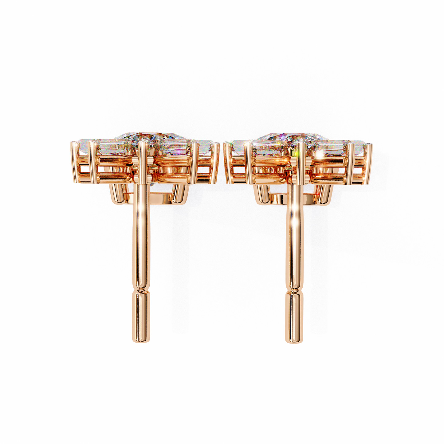Round Baguette Gold Danglers/Gold CVD Diamond Earring/Anniversary Gift/Solitaire Diamond Stud Earring/1 Ct Diamond Earring/Prong Setting/igi Certified/Stud Earring/Ethical Diamond/Silver Earring/Gold Earring/CVD Diamond Earring/F Color Diamond/VS Clarity Diamond/Manmade Diamond/Lab Grown Diamond/Round Cut Diamond