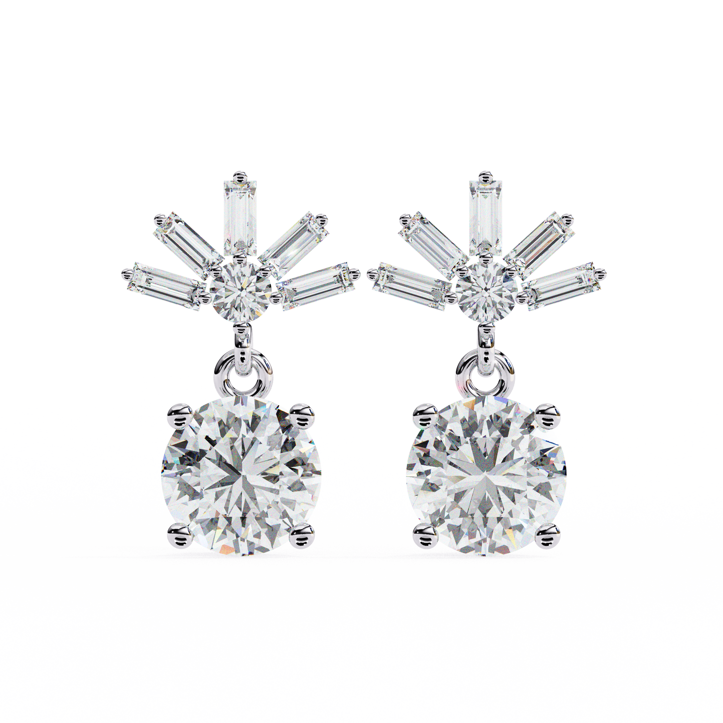 Round Baguette Gold Danglers/Gold CVD Diamond Earring/Anniversary Gift/Solitaire Diamond Stud Earring/1 Ct Diamond Earring/Prong Setting/igi Certified/Stud Earring/Ethical Diamond/Silver Earring/Gold Earring/CVD Diamond Earring/F Color Diamond/VS Clarity Diamond/Manmade Diamond/Lab Grown Diamond/Round Cut Diamond