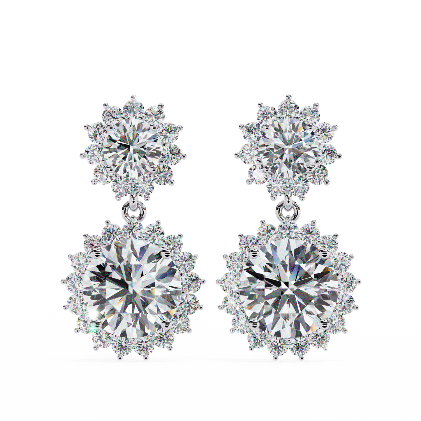 Halo Round Danglers/Gold CVD Diamond Earring/Anniversary Gift/Solitaire Diamond Stud Earring/1 Ct Diamond Earring/Prong Setting/igi Certified/Stud Earring/Ethical Diamond/Silver Earring/Gold Earring/CVD Diamond Earring/E Color Diamond/VS Clarity Diamond/Manmade Diamond/Lab Grown Diamond/Round Cut Diamond/Round Side Stone Diamond