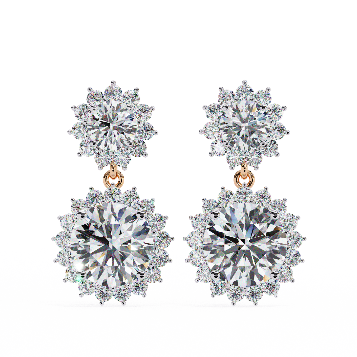 Halo Round Danglers/Gold CVD Diamond Earring/Anniversary Gift/Solitaire Diamond Stud Earring/1 Ct Diamond Earring/Prong Setting/igi Certified/Stud Earring/Ethical Diamond/Silver Earring/Gold Earring/CVD Diamond Earring/E Color Diamond/VS Clarity Diamond/Manmade Diamond/Lab Grown Diamond/Round Cut Diamond/Round Side Stone Diamond