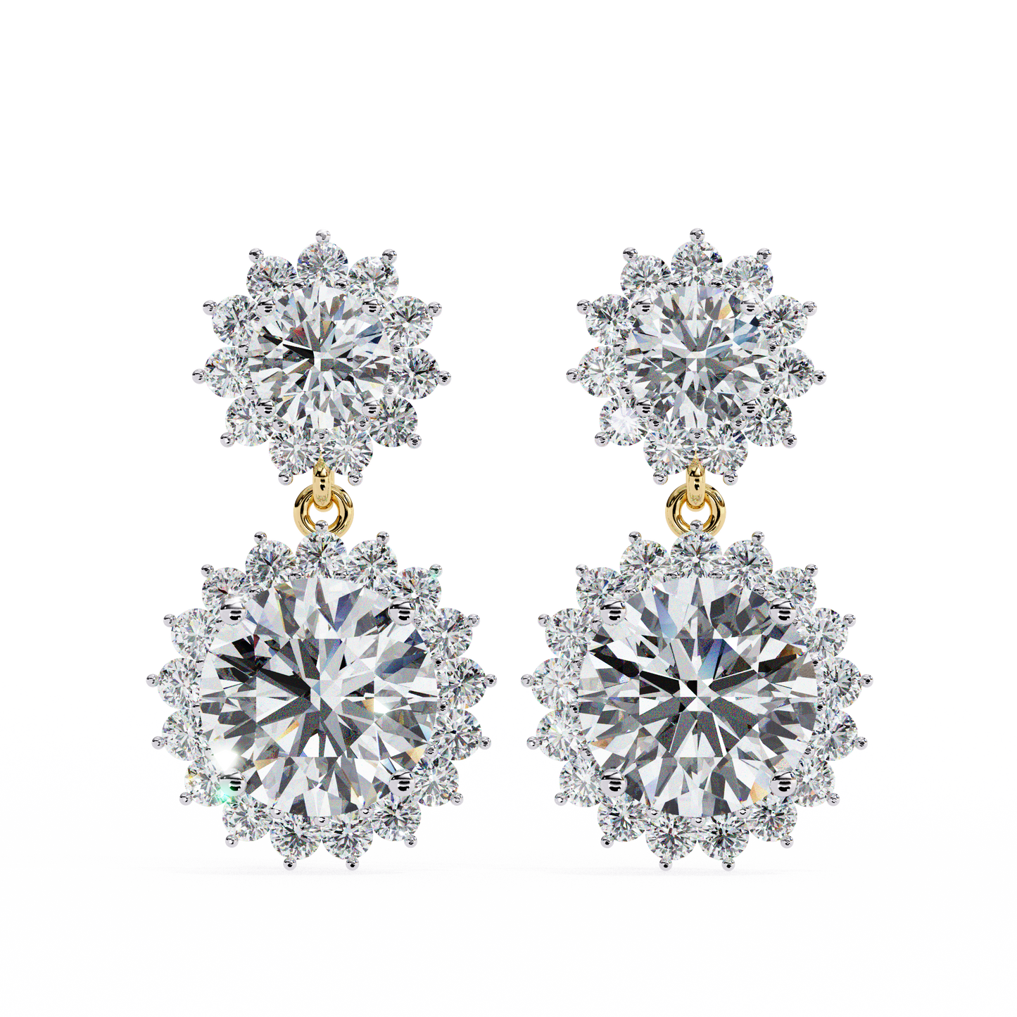 Halo Round Danglers/Gold CVD Diamond Earring/Anniversary Gift/Solitaire Diamond Stud Earring/1 Ct Diamond Earring/Prong Setting/igi Certified/Stud Earring/Ethical Diamond/Silver Earring/Gold Earring/CVD Diamond Earring/E Color Diamond/VS Clarity Diamond/Manmade Diamond/Lab Grown Diamond/Round Cut Diamond/Round Side Stone Diamond
