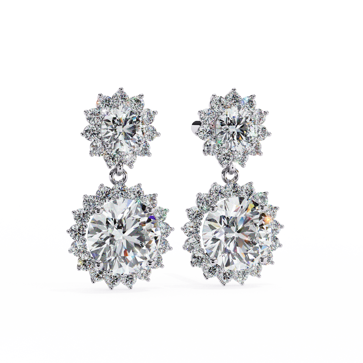 Halo Round Danglers/Gold CVD Diamond Earring/Anniversary Gift/Solitaire Diamond Stud Earring/1 Ct Diamond Earring/Prong Setting/igi Certified/Stud Earring/Ethical Diamond/Silver Earring/Gold Earring/CVD Diamond Earring/E Color Diamond/VS Clarity Diamond/Manmade Diamond/Lab Grown Diamond/Round Cut Diamond/Round Side Stone Diamond