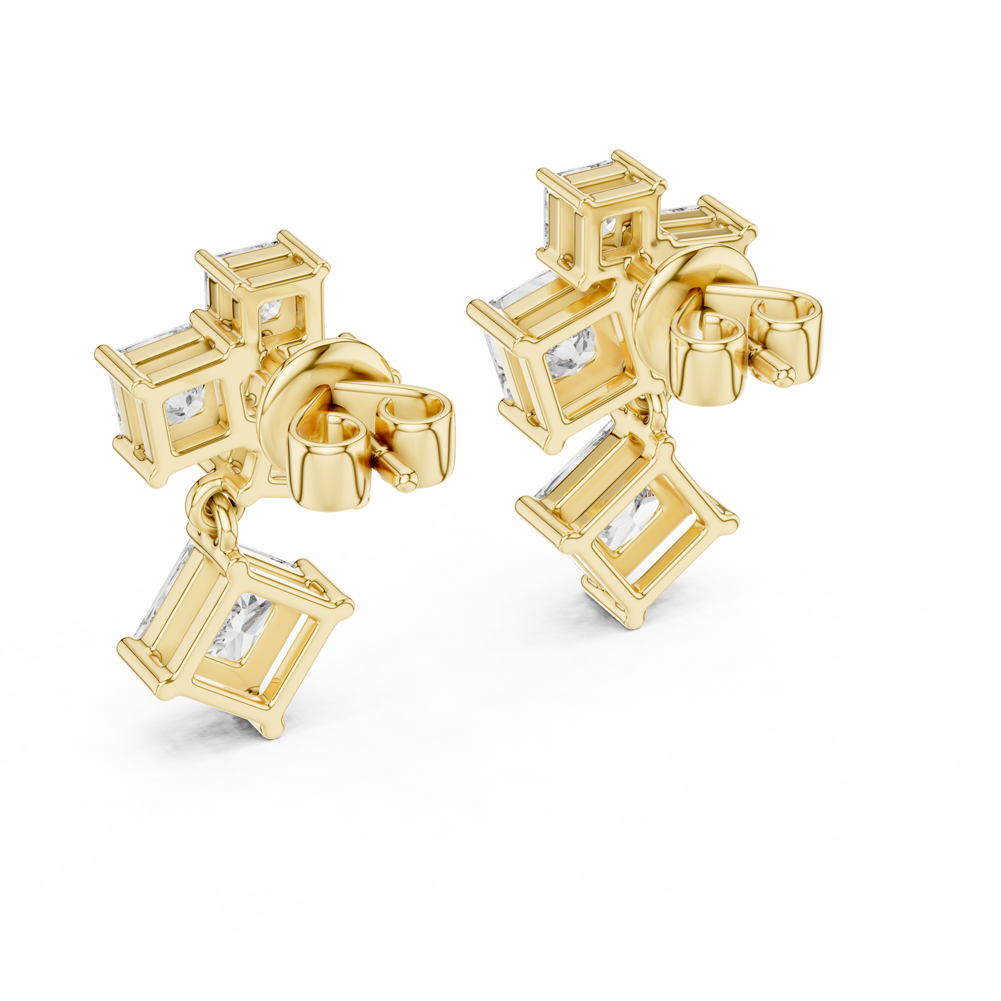 Lab Grown Diamond Princess Cut Cluster Drop Earrings in White Gold