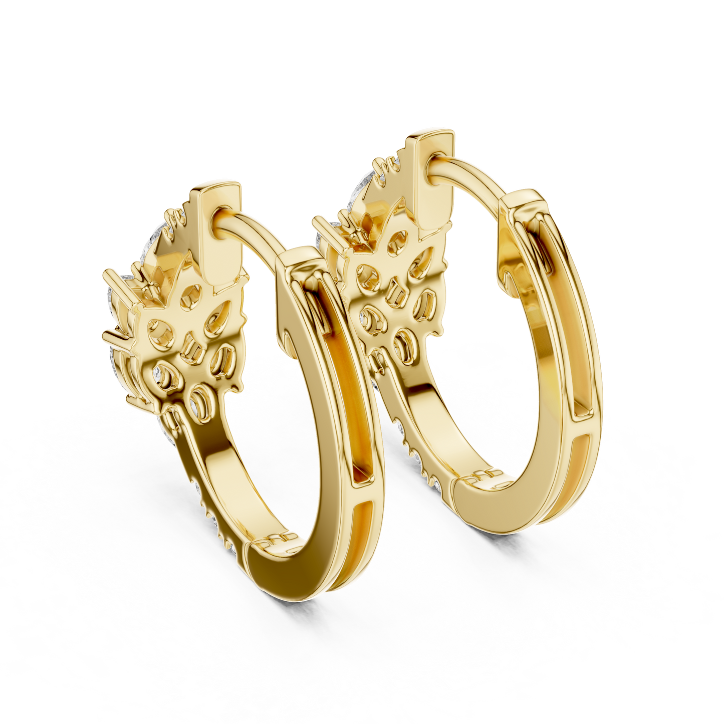 Lab Grown Diamond Cluster Huggie Hoop Earrings in White Gold