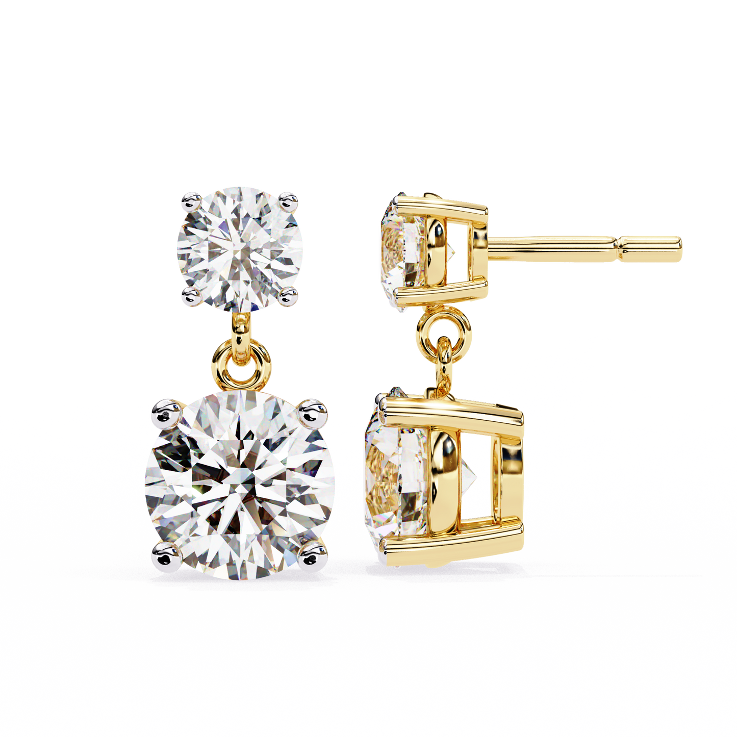 1 Ct Round Drop Danglers/Gold CVD Diamond Earring/Anniversary Gift/Solitaire Diamond Stud Earring/1 Ct Diamond Earring/Prong Setting/igi Certified/Stud Earring/Ethical Diamond/Silver Earring/Gold Earring/CVD Diamond Earring/E Color Diamond/VS Clarity Diamond/Manmade Diamond/Lab Grown Diamond/Round Cut Diamond/Round Side Stone Diamond