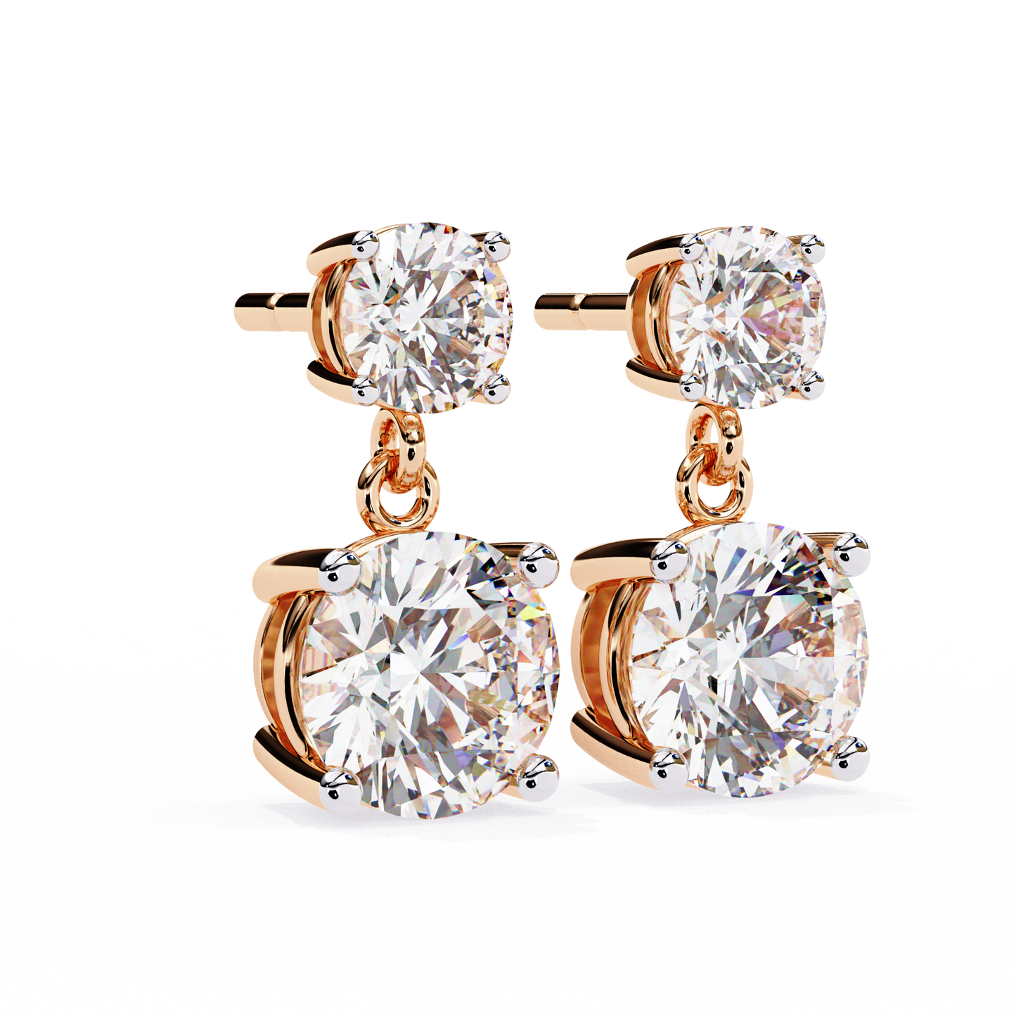 1 Ct Round Drop Danglers/Gold CVD Diamond Earring/Anniversary Gift/Solitaire Diamond Stud Earring/1 Ct Diamond Earring/Prong Setting/igi Certified/Stud Earring/Ethical Diamond/Silver Earring/Gold Earring/CVD Diamond Earring/E Color Diamond/VS Clarity Diamond/Manmade Diamond/Lab Grown Diamond/Round Cut Diamond/Round Side Stone Diamond