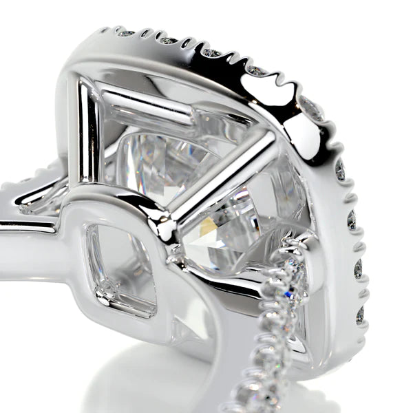 Cushion Cut Moissanite Silver Pave Shank Engagement Ring