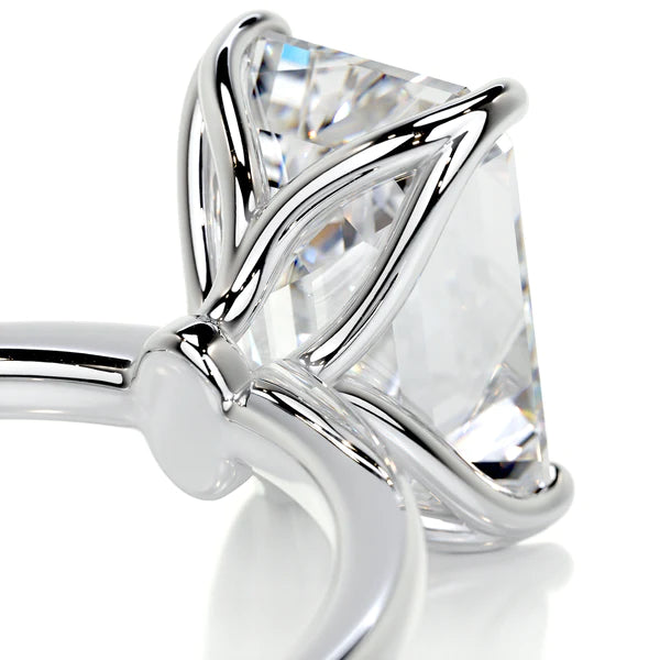 Emerald Cut Moissanite Solitaire Four Prong Set Silver Engagement Ring