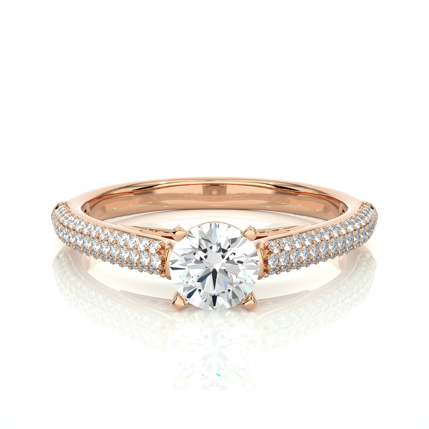 1.02 Ct Round Cut Lab Grown Diamond Engagement Ring in Micro Pave Setting/Wedding Ring/F Color/VS Clarity/1 Ct Diamond Ring/CVD Diamond Ring/Round Cut Diamond/Round Diamond Side Stone/Prong Set/Pave Set/10k Gold/14k Gold/18k Gold/Yellow Gold/White Gold/Rose Gold/Anniversary Gift