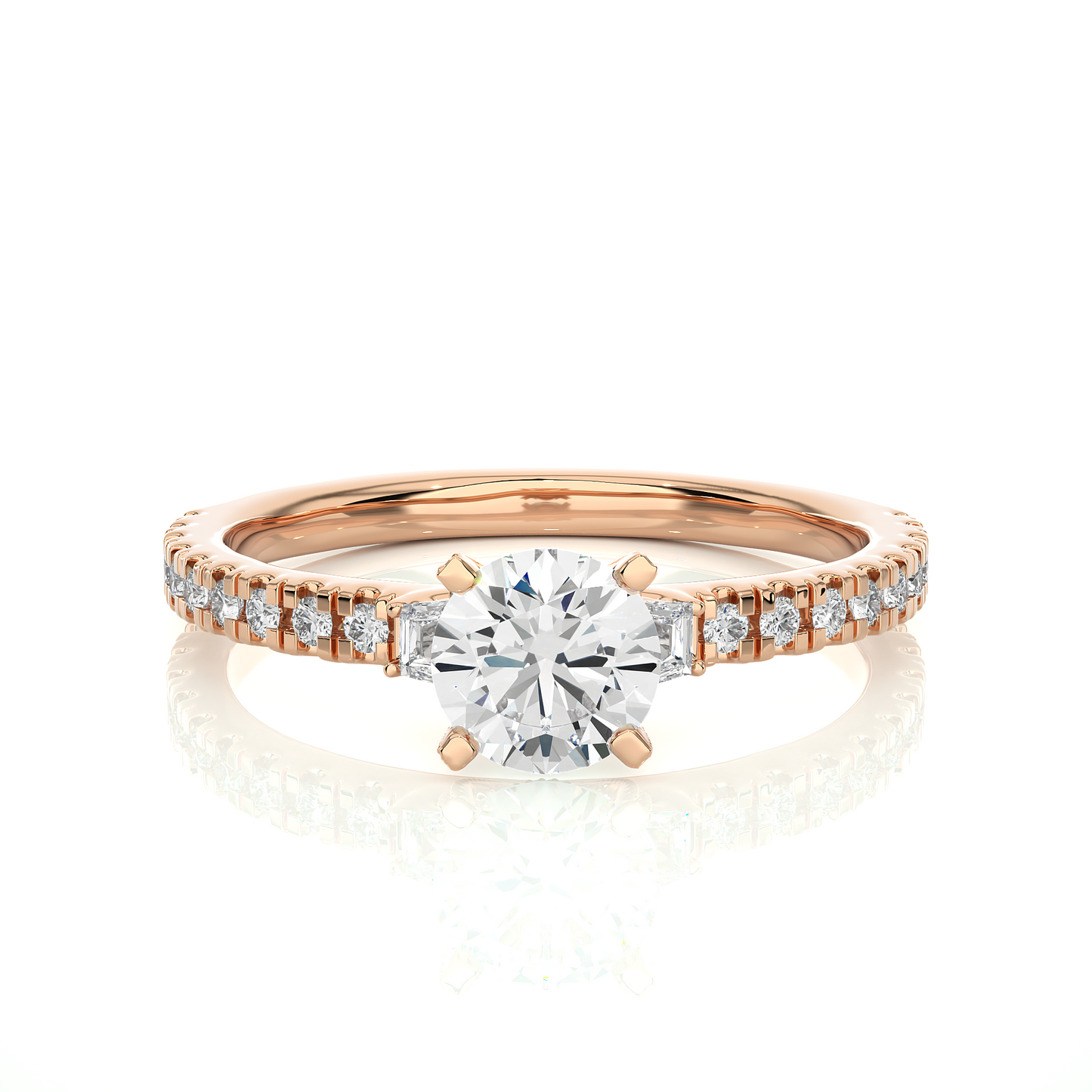 1.23 Ct Round Cut Lab Grown Diamond Three Stone Gold Engagement Ring/Wedding Ring/F Color/VS Clarity/1 Ct Diamond Ring/CVD Diamond Ring/Round Cut Diamond/Round Diamond Side Stone/Prong Set/Three Stone Set/Pave Set/10k Gold/14k Gold/18k Gold/Yellow Gold/White Gold/Rose Gold/Anniversary Gift