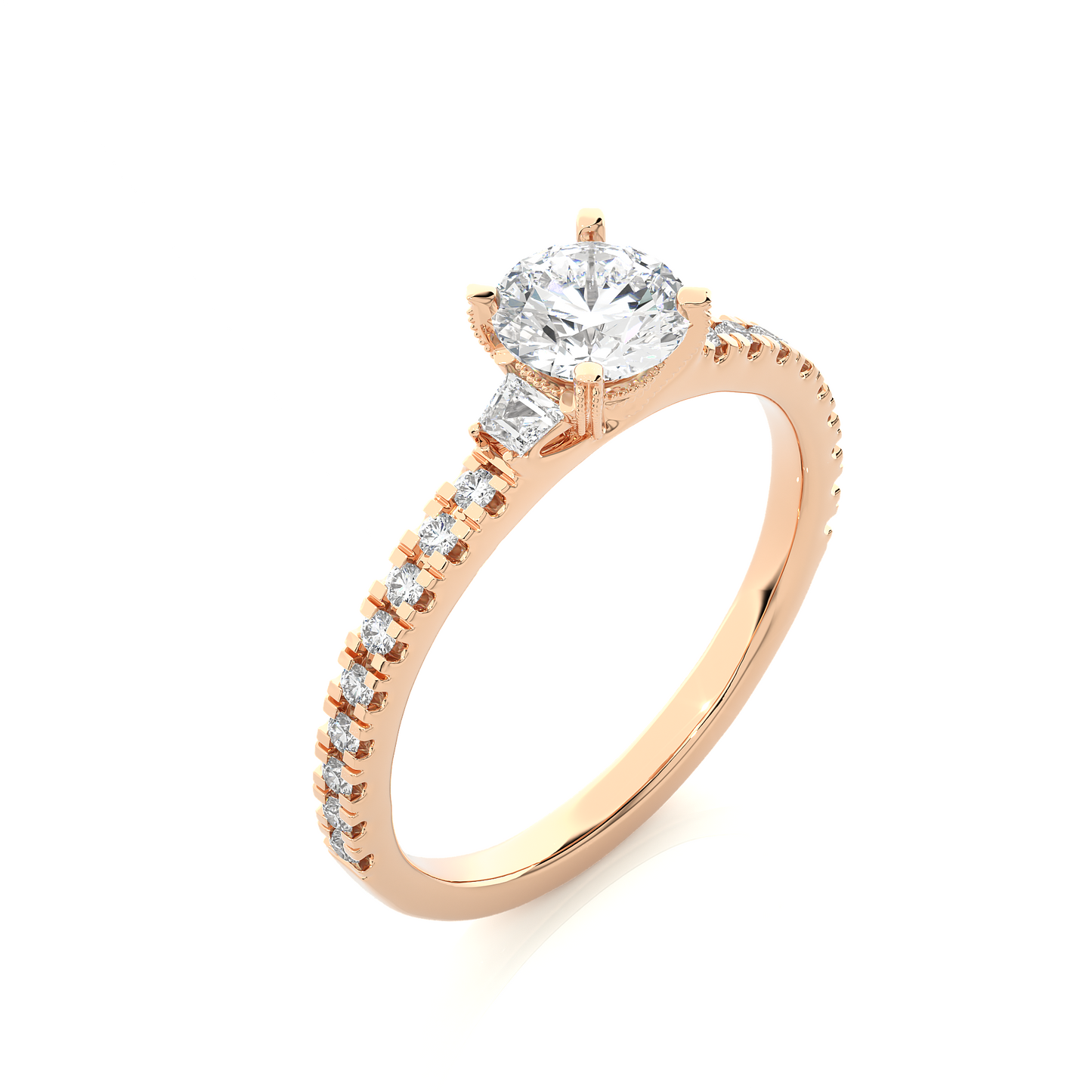 1.23 Ct Round Cut Lab Grown Diamond Three Stone Gold Engagement Ring/Wedding Ring/F Color/VS Clarity/1 Ct Diamond Ring/CVD Diamond Ring/Round Cut Diamond/Round Diamond Side Stone/Prong Set/Three Stone Set/Pave Set/10k Gold/14k Gold/18k Gold/Yellow Gold/White Gold/Rose Gold/Anniversary Gift