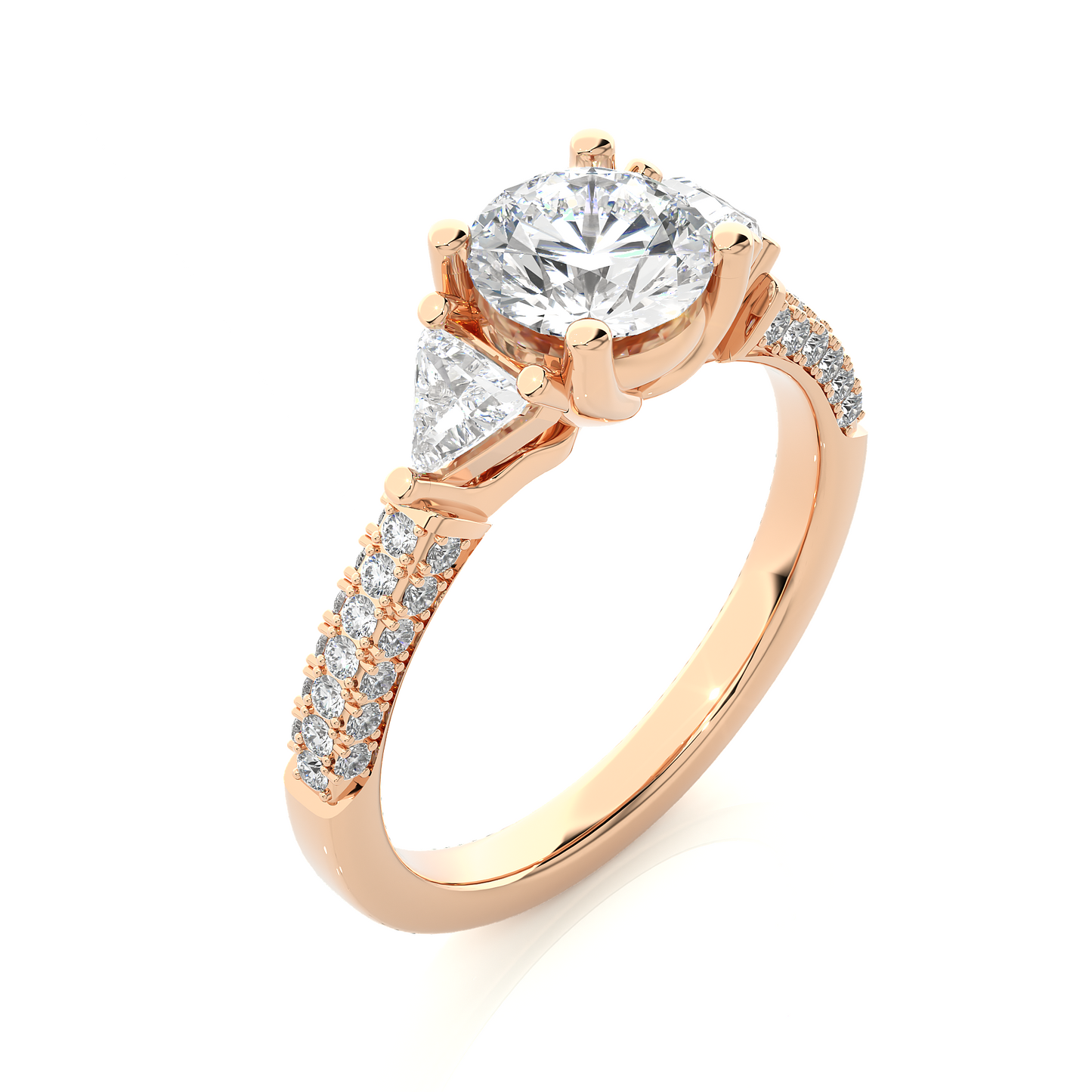 1.53 Ct Round Cut Lab Grown Diamond Three Stone Engagement Ring/Wedding Ring/F Color/VS Clarity/1 Ct Diamond Ring/CVD Diamond Ring/Round Cut Diamond/Trillion Diamond Side Stone/Prong Set/Three Stone Set/10k Gold/14k Gold/18k Gold/Yellow Gold/White Gold/Rose Gold/Anniversary Gift