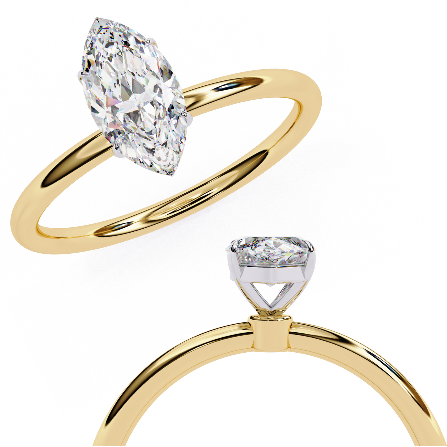1.5 Ct Marquise Cut Lab Grown Diamond Yellow Gold Engagement Ring/Six Prong Setting/10k Gold/14k Gold/18k Gold/White Gold/Rose Gold/Yellow Gold/CVD Diamond Ring/Marquise Cut Diamond