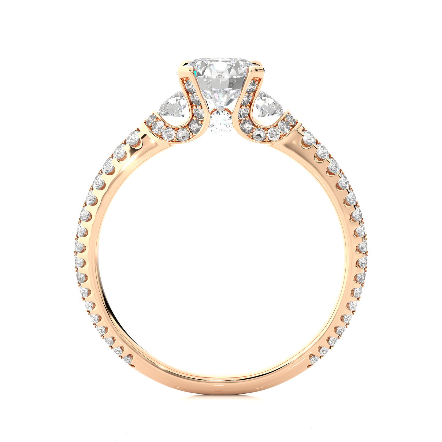 1.31 Ct Round Cut Lab Grown Diamond Three Stone Engagement Ring With Double Pave Shank/Wedding Ring/F Color/VS Clarity/1 Ct Diamond Ring/CVD Diamond Ring/Round Cut Diamond/Round Diamond Side Stone/Prong Set/Three Stone Set/Pave Set/10k Gold/14k Gold/18k Gold/Yellow Gold/White Gold/Rose Gold/Anniversary Gift