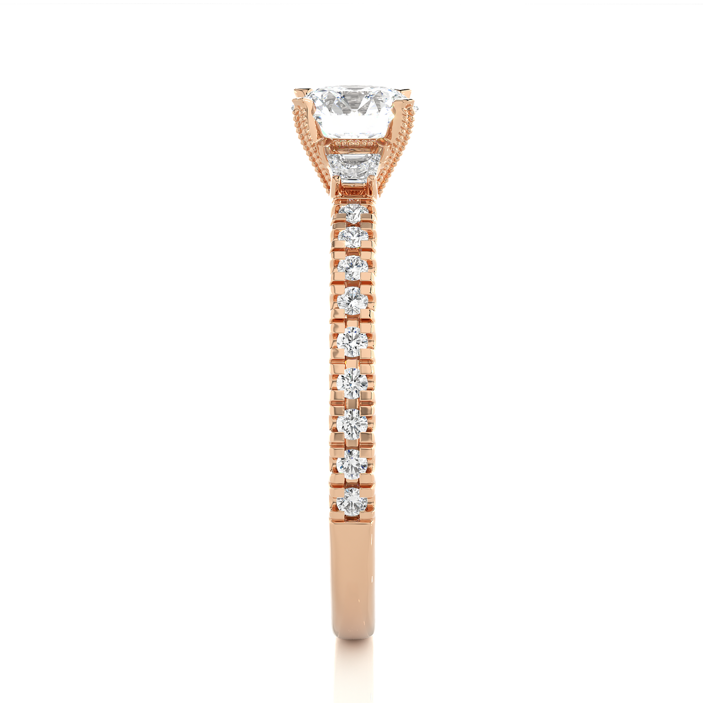 1.23 Ct Round Cut Lab Grown Diamond Three Stone Gold Engagement Ring/Wedding Ring/F Color/VS Clarity/1 Ct Diamond Ring/CVD Diamond Ring/Round Cut Diamond/Round Diamond Side Stone/Prong Set/Three Stone Set/Pave Set/10k Gold/14k Gold/18k Gold/Yellow Gold/White Gold/Rose Gold/Anniversary Gift