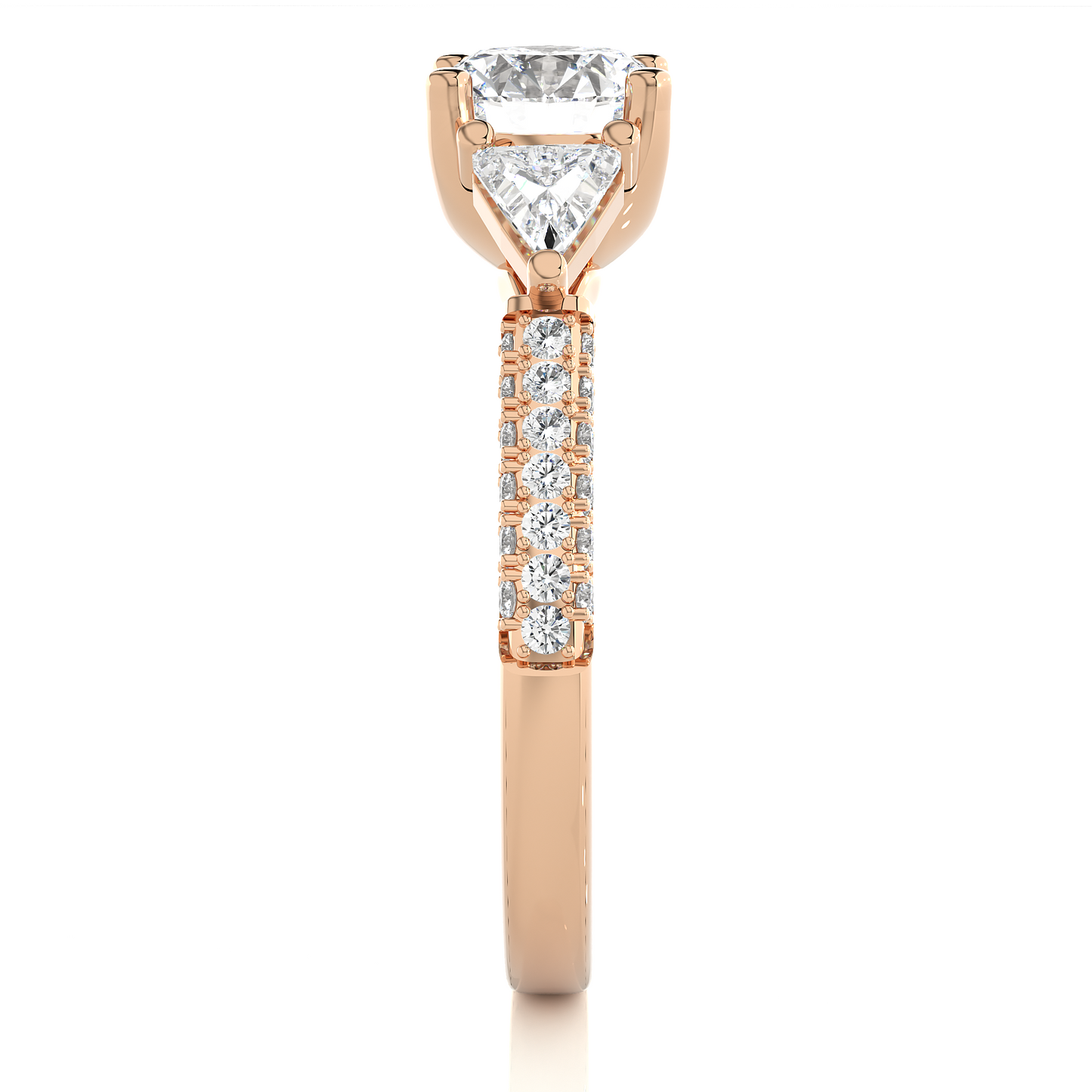 1.53 Ct Round Cut Lab Grown Diamond Three Stone Engagement Ring/Wedding Ring/F Color/VS Clarity/1 Ct Diamond Ring/CVD Diamond Ring/Round Cut Diamond/Trillion Diamond Side Stone/Prong Set/Three Stone Set/10k Gold/14k Gold/18k Gold/Yellow Gold/White Gold/Rose Gold/Anniversary Gift