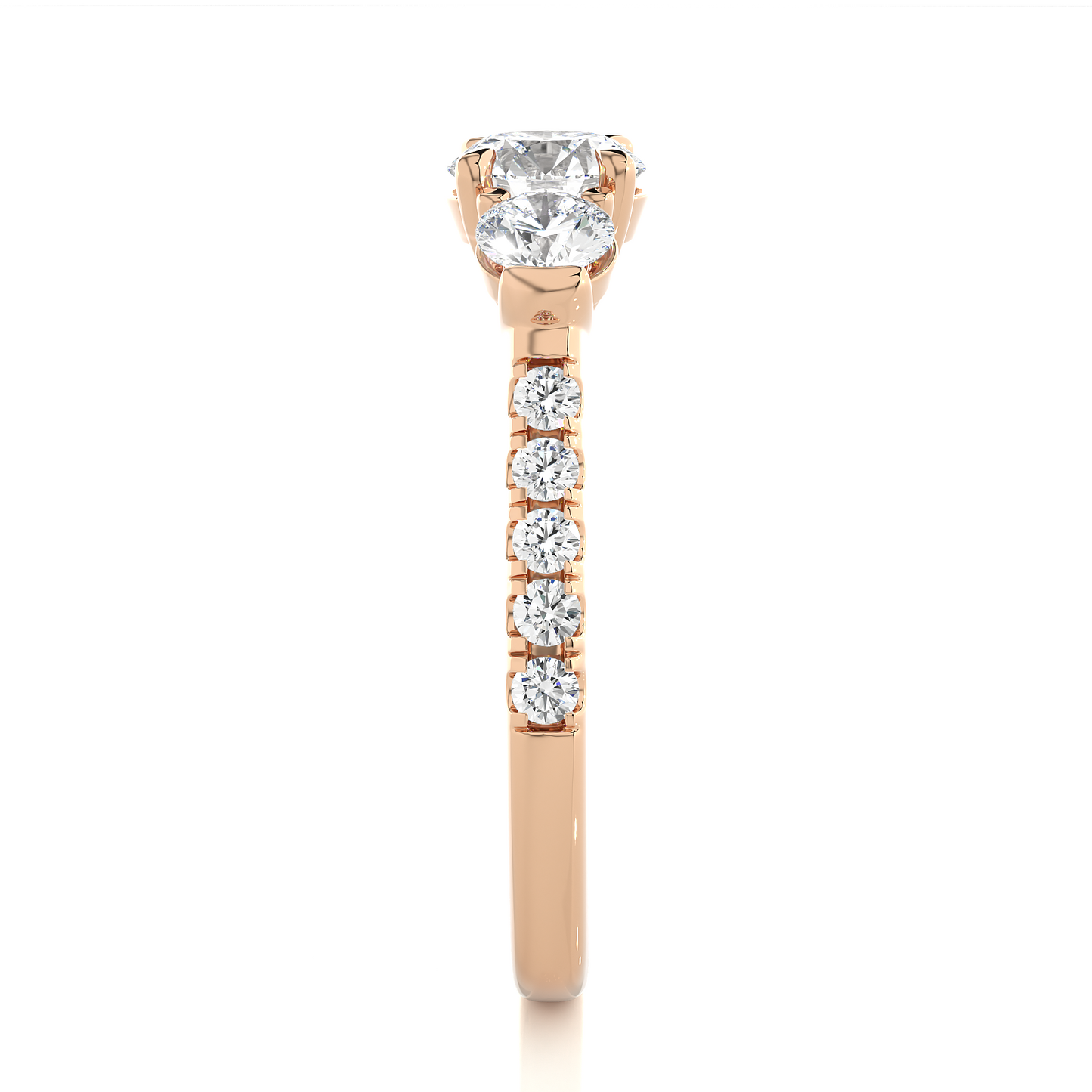 1.31 Ct Round Cut Lab Grown Diamond Three Stone Gold Engagement Ring/Wedding Ring/F Color/VS Clarity/1 Ct Diamond Ring/CVD Diamond Ring/Round Cut Diamond/Round Diamond Side Stone/Prong Set/Three Stone Set/Pave Set/10k Gold/14k Gold/18k Gold/Yellow Gold/White Gold/Rose Gold/Anniversary Gift