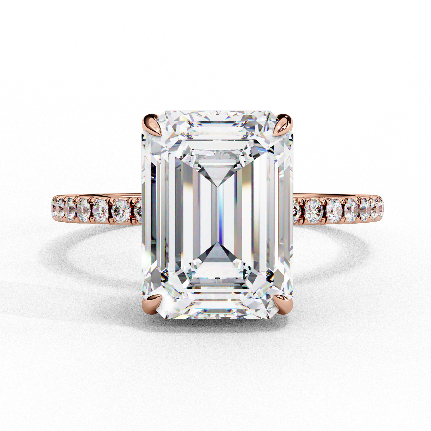 4.0 Ct Emerald Cut Lab Grown Diamond Hidden Halo Engagement Ring/Wedding Ring/F Color/VS Clarity/4 Ct Diamond Ring/CVD Diamond Ring/Emerald Cut Diamond/Round Diamond Side Stone/Four Prong Set/Pave Set/10k Gold/14k Gold/18k Gold/Yellow Gold/White Gold/Rose Gold/Anniversary Gift