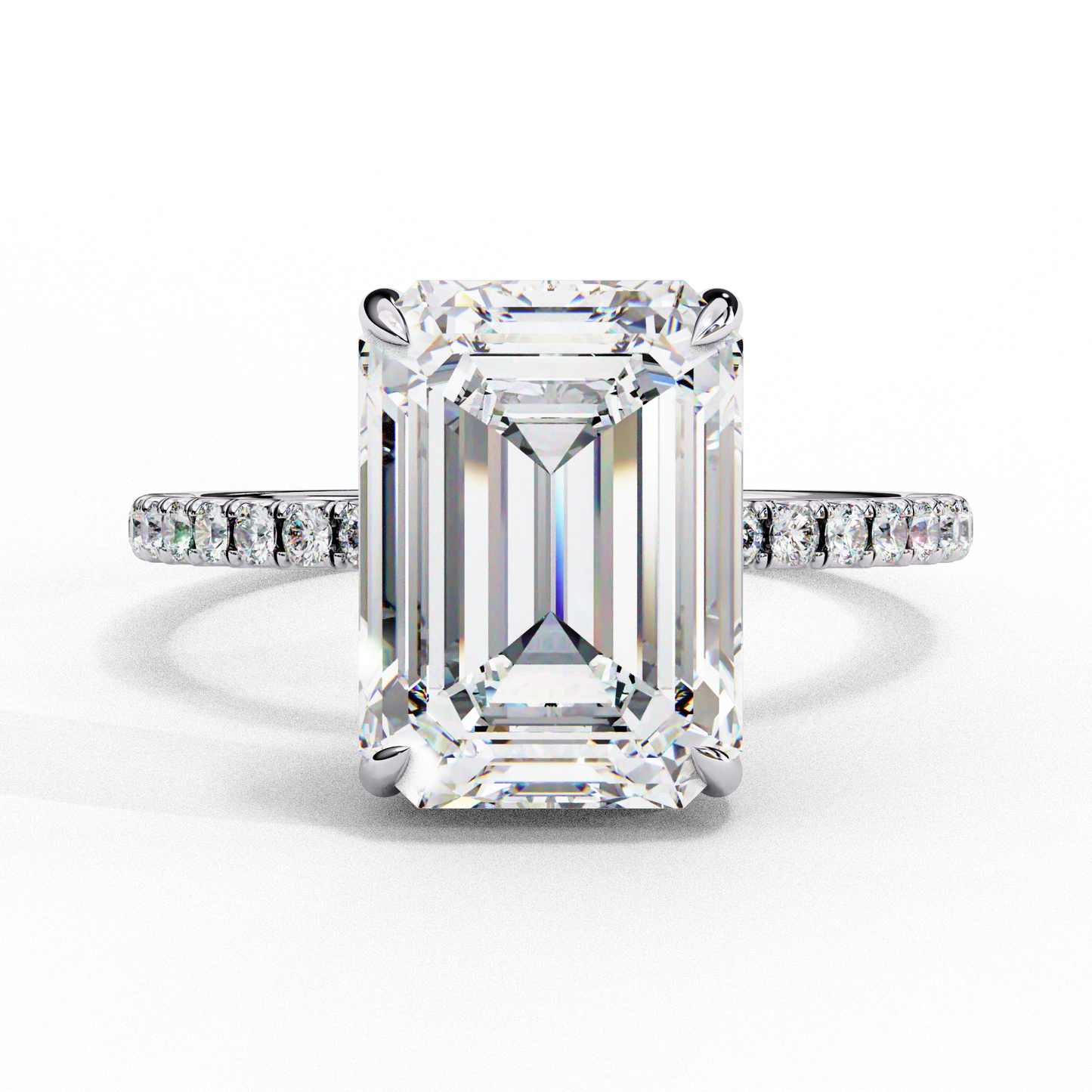 4.0 Ct Emerald Cut Lab Grown Diamond Hidden Halo Engagement Ring/Wedding Ring/F Color/VS Clarity/4 Ct Diamond Ring/CVD Diamond Ring/Emerald Cut Diamond/Round Diamond Side Stone/Four Prong Set/Pave Set/10k Gold/14k Gold/18k Gold/Yellow Gold/White Gold/Rose Gold/Anniversary Gift