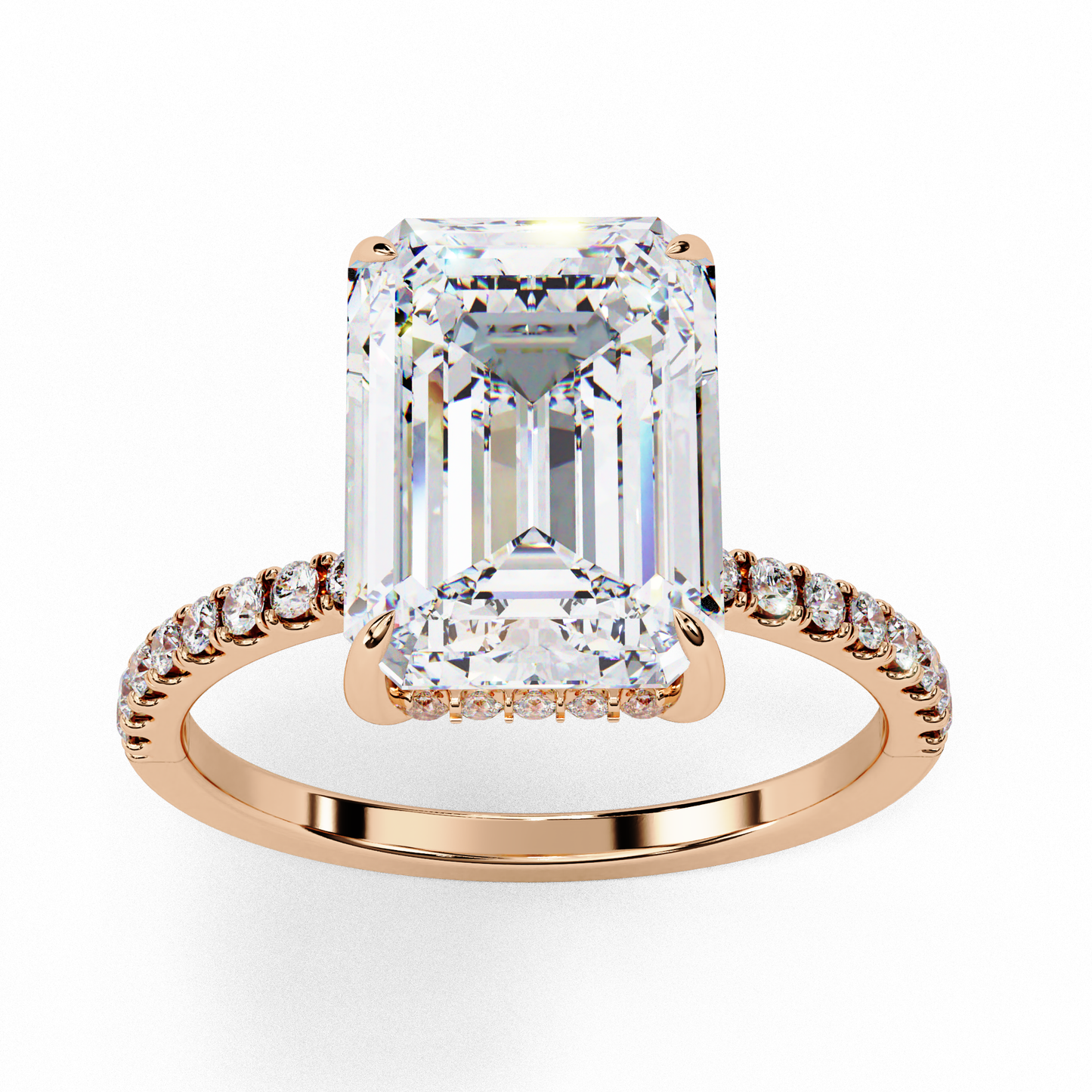 4.0 Ct Emerald Cut Lab Grown Diamond Hidden Halo Engagement Ring/Wedding Ring/F Color/VS Clarity/4 Ct Diamond Ring/CVD Diamond Ring/Emerald Cut Diamond/Round Diamond Side Stone/Four Prong Set/Pave Set/10k Gold/14k Gold/18k Gold/Yellow Gold/White Gold/Rose Gold/Anniversary Gift