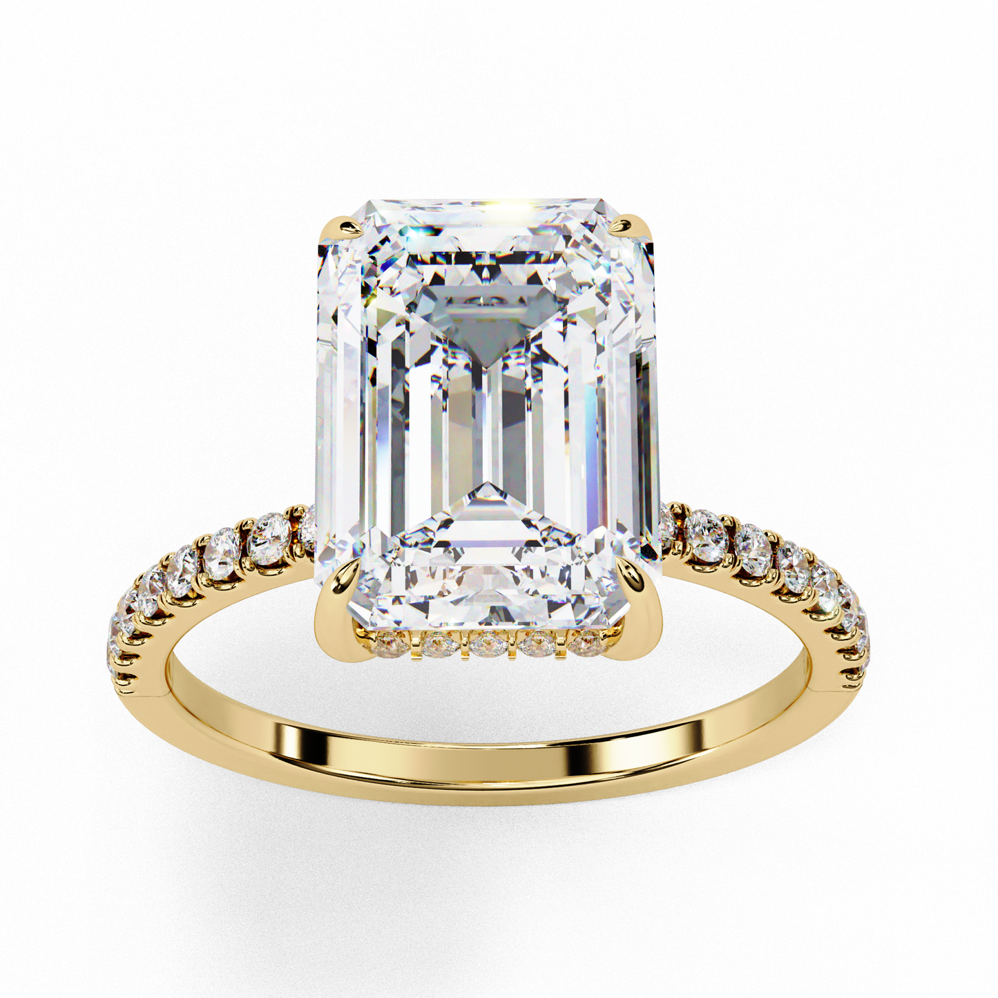 4.0 Ct Emerald Cut Lab Grown Diamond Hidden Halo Engagement Ring/Wedding Ring/F Color/VS Clarity/4 Ct Diamond Ring/CVD Diamond Ring/Emerald Cut Diamond/Round Diamond Side Stone/Four Prong Set/Pave Set/10k Gold/14k Gold/18k Gold/Yellow Gold/White Gold/Rose Gold/Anniversary Gift