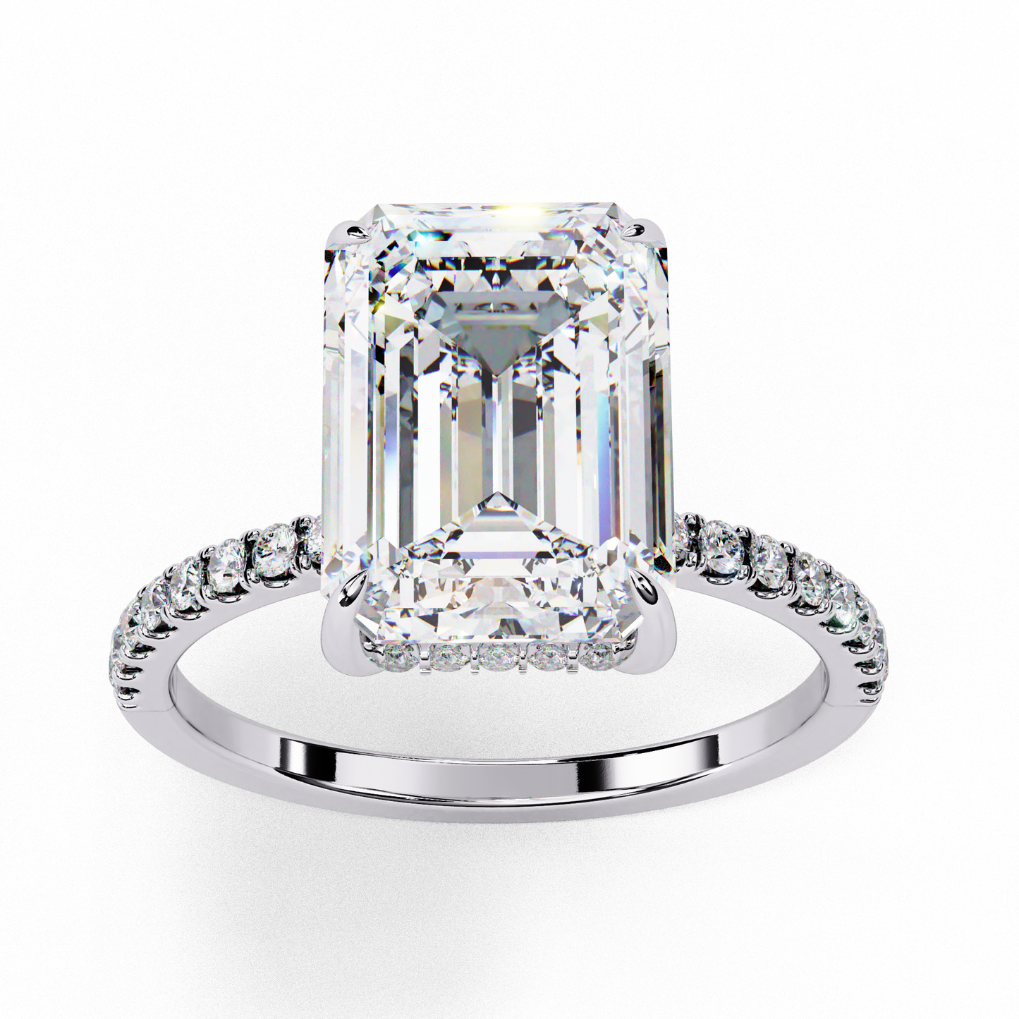 4.0 Ct Emerald Cut Lab Grown Diamond Hidden Halo Engagement Ring/Wedding Ring/F Color/VS Clarity/4 Ct Diamond Ring/CVD Diamond Ring/Emerald Cut Diamond/Round Diamond Side Stone/Four Prong Set/Pave Set/10k Gold/14k Gold/18k Gold/Yellow Gold/White Gold/Rose Gold/Anniversary Gift