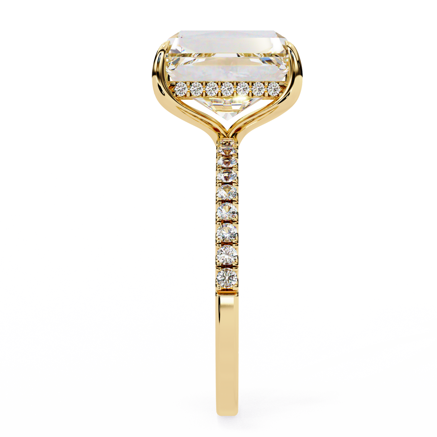 4.0 Ct Emerald Cut Lab Grown Diamond Hidden Halo Engagement Ring/Wedding Ring/F Color/VS Clarity/4 Ct Diamond Ring/CVD Diamond Ring/Emerald Cut Diamond/Round Diamond Side Stone/Four Prong Set/Pave Set/10k Gold/14k Gold/18k Gold/Yellow Gold/White Gold/Rose Gold/Anniversary Gift