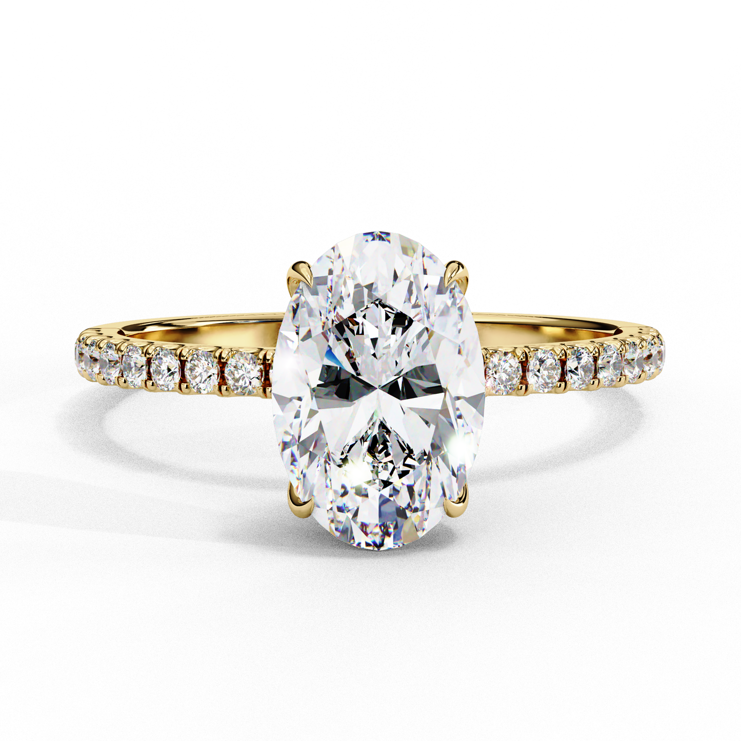 3.5 Ct Oval Cut F-VS1 Lab Grown Diamond Hidden Halo Gold Engagement Ring/Wedding Ring/F Color/VS Clarity/3 Ct Diamond Ring/CVD Diamond Ring/Oval Cut Diamond/Round Diamond Side Stone/Four Prong Set/Pave Set/10k Gold/14k Gold/18k Gold/Yellow Gold/White Gold/Rose Gold/Anniversary Gift