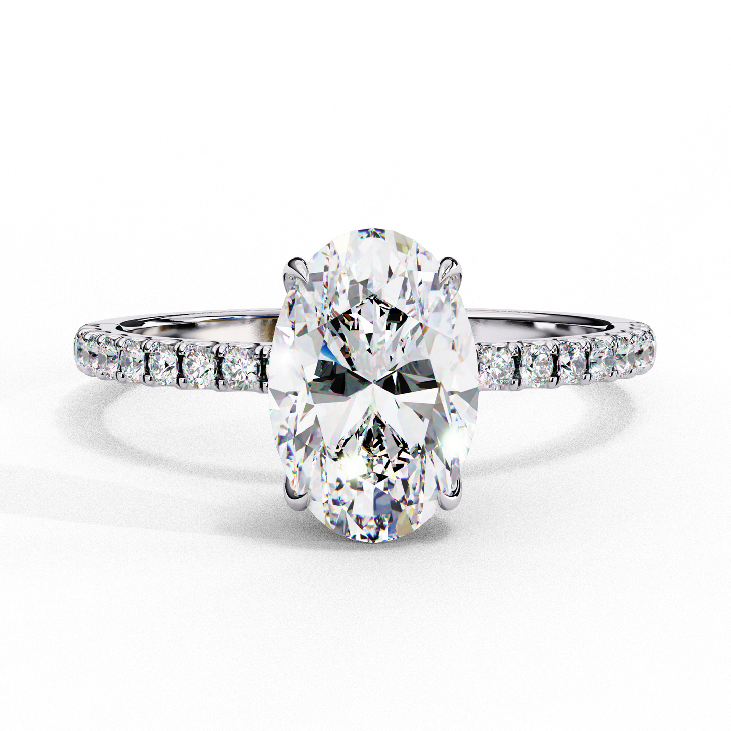 3.5 Ct Oval Cut F-VS1 Lab Grown Diamond Hidden Halo Gold Engagement Ring/Wedding Ring/F Color/VS Clarity/3 Ct Diamond Ring/CVD Diamond Ring/Oval Cut Diamond/Round Diamond Side Stone/Four Prong Set/Pave Set/10k Gold/14k Gold/18k Gold/Yellow Gold/White Gold/Rose Gold/Anniversary Gift