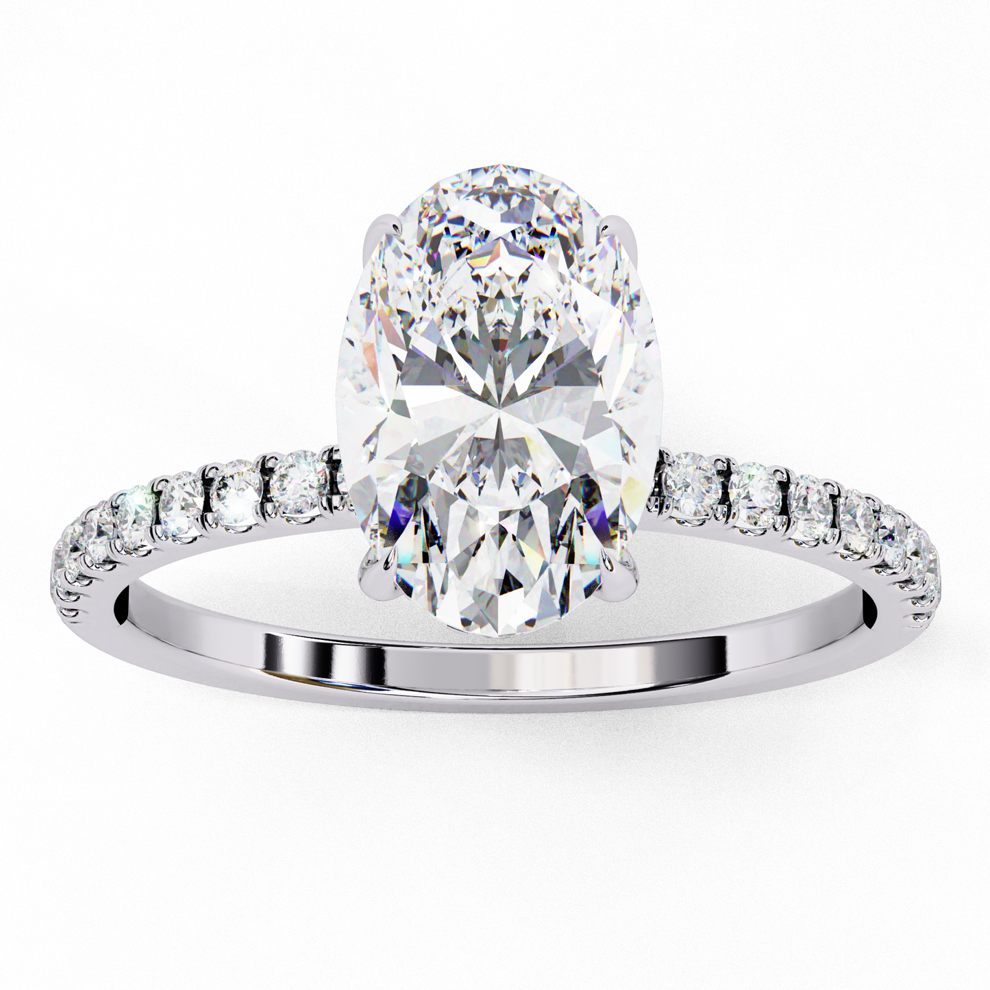 3.5 Ct Oval Cut F-VS1 Lab Grown Diamond Hidden Halo Gold Engagement Ring/Wedding Ring/F Color/VS Clarity/3 Ct Diamond Ring/CVD Diamond Ring/Oval Cut Diamond/Round Diamond Side Stone/Four Prong Set/Pave Set/10k Gold/14k Gold/18k Gold/Yellow Gold/White Gold/Rose Gold/Anniversary Gift