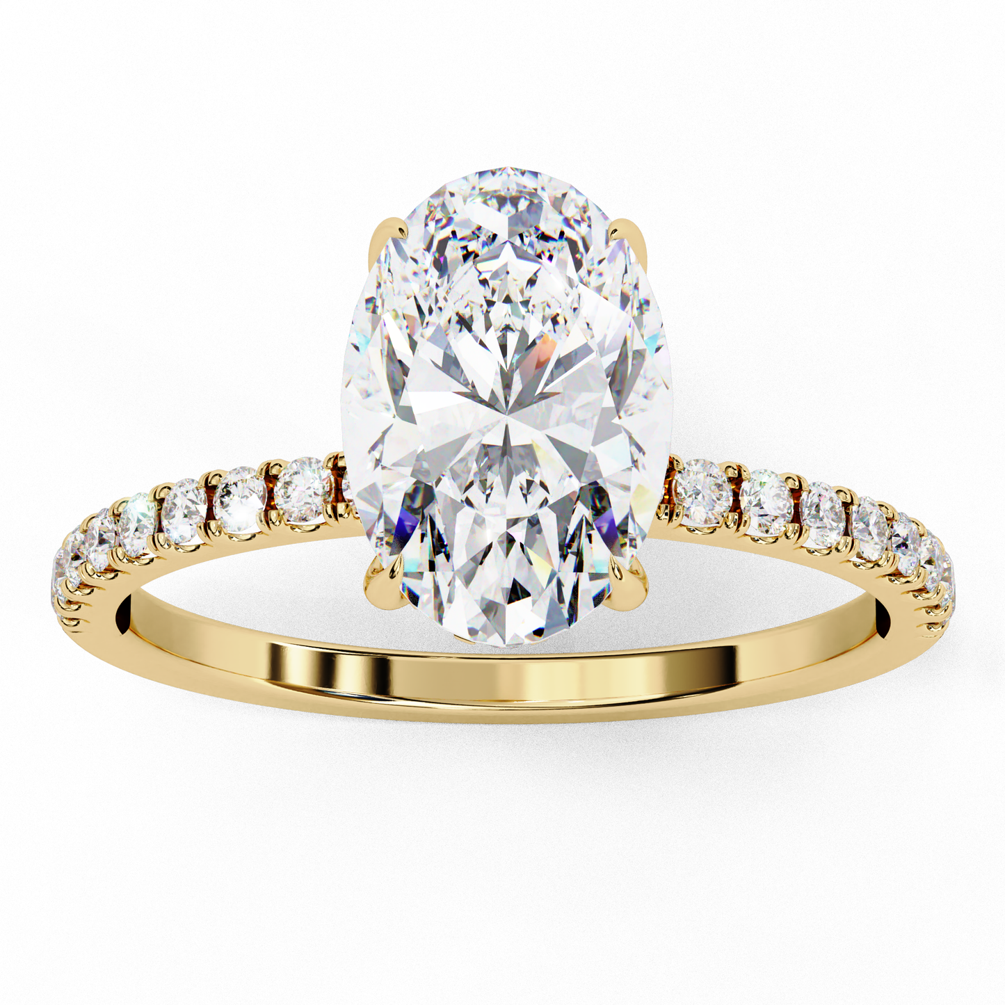 3.5 Ct Oval Cut F-VS1 Lab Grown Diamond Hidden Halo Gold Engagement Ring/Wedding Ring/F Color/VS Clarity/3 Ct Diamond Ring/CVD Diamond Ring/Oval Cut Diamond/Round Diamond Side Stone/Four Prong Set/Pave Set/10k Gold/14k Gold/18k Gold/Yellow Gold/White Gold/Rose Gold/Anniversary Gift