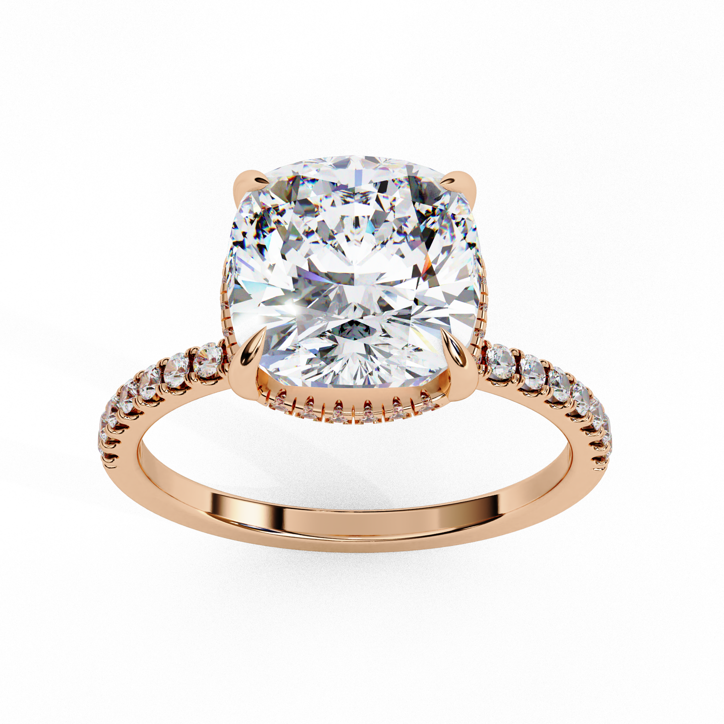 3.5 Ct Cushion Cut Lab Grown Diamond Hidden Halo Engagement Ring/Wedding Ring/F Color/VS Clarity/3 Ct Diamond Ring/CVD Diamond Ring/Cushion Cut Diamond/Round Diamond Side Stone/Prong Set/Pave Set/Hidden Halo Set/10k Gold/14k Gold/18k Gold/Yellow Gold/White Gold/Rose Gold/Anniversary Gift