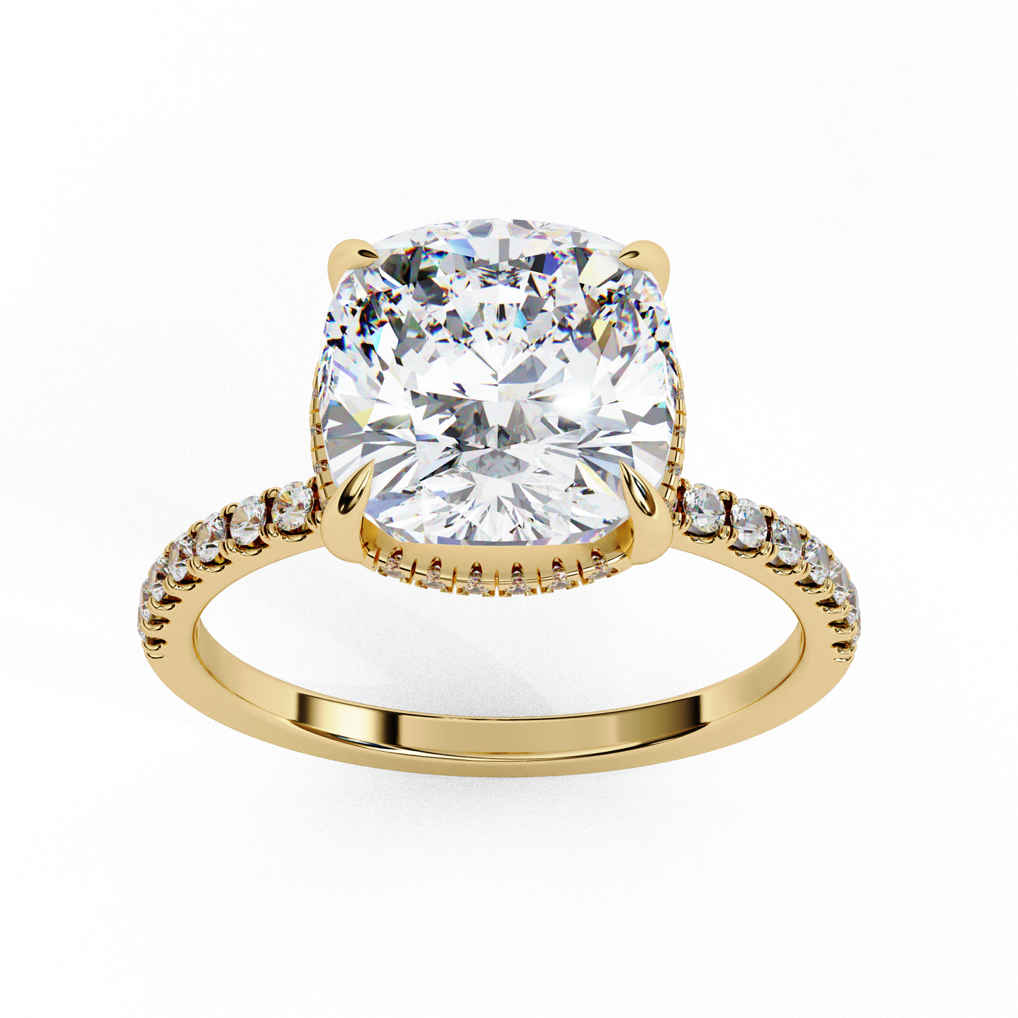 3.5 Ct Cushion Cut Lab Grown Diamond Hidden Halo Engagement Ring/Wedding Ring/F Color/VS Clarity/3 Ct Diamond Ring/CVD Diamond Ring/Cushion Cut Diamond/Round Diamond Side Stone/Prong Set/Pave Set/Hidden Halo Set/10k Gold/14k Gold/18k Gold/Yellow Gold/White Gold/Rose Gold/Anniversary Gift
