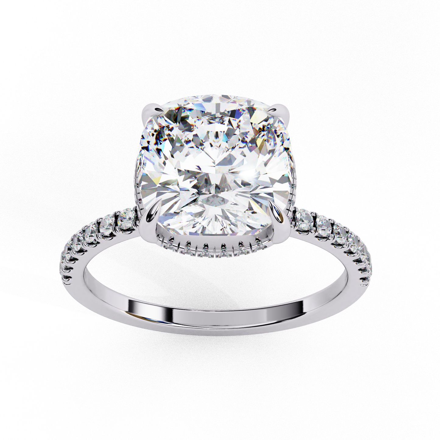 3.5 Ct Cushion Cut Lab Grown Diamond Hidden Halo Engagement Ring/Wedding Ring/F Color/VS Clarity/3 Ct Diamond Ring/CVD Diamond Ring/Cushion Cut Diamond/Round Diamond Side Stone/Prong Set/Pave Set/Hidden Halo Set/10k Gold/14k Gold/18k Gold/Yellow Gold/White Gold/Rose Gold/Anniversary Gift