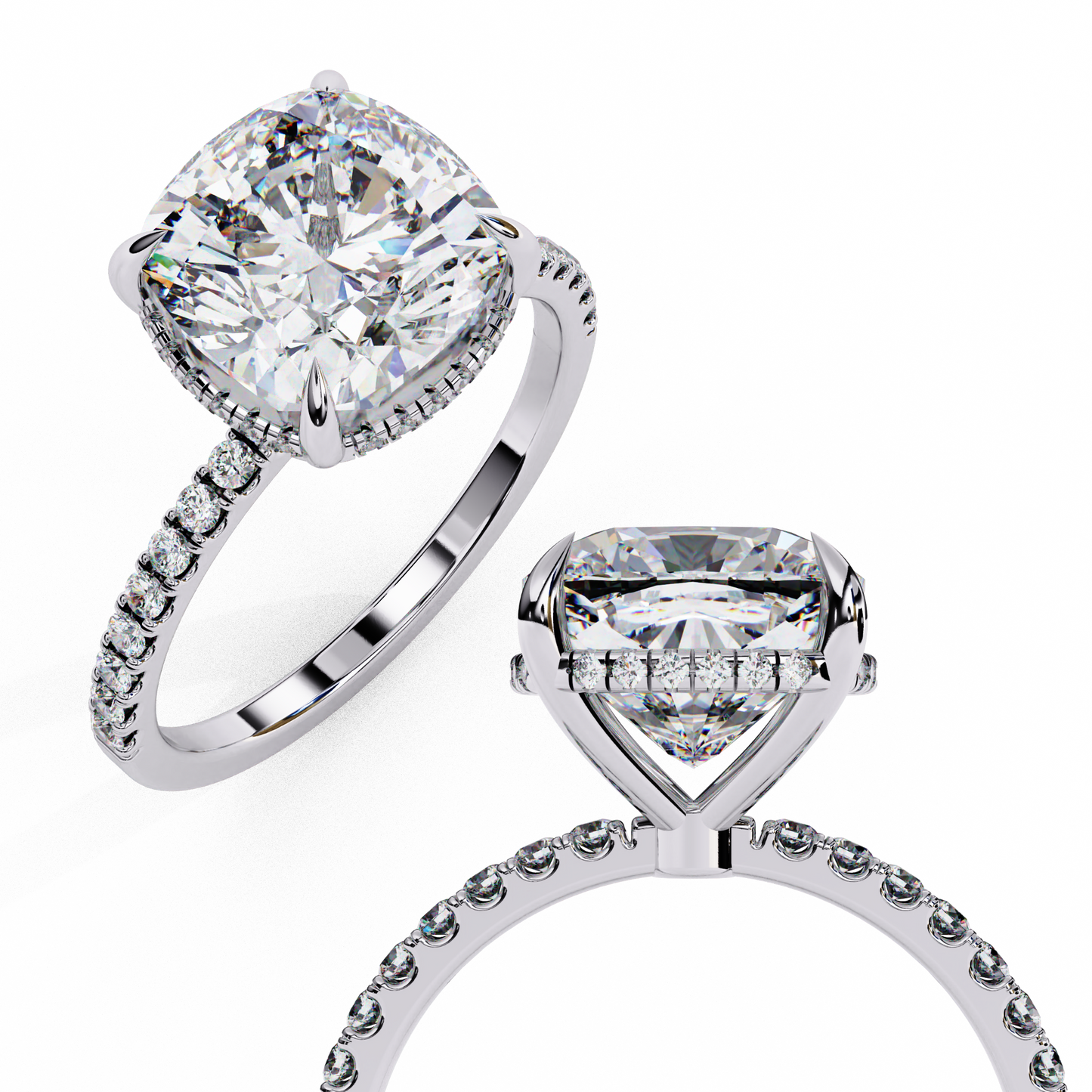 3.5 Ct Cushion Cut Lab Grown Diamond Hidden Halo Engagement Ring/Wedding Ring/F Color/VS Clarity/3 Ct Diamond Ring/CVD Diamond Ring/Cushion Cut Diamond/Round Diamond Side Stone/Prong Set/Pave Set/Hidden Halo Set/10k Gold/14k Gold/18k Gold/Yellow Gold/White Gold/Rose Gold/Anniversary Gift