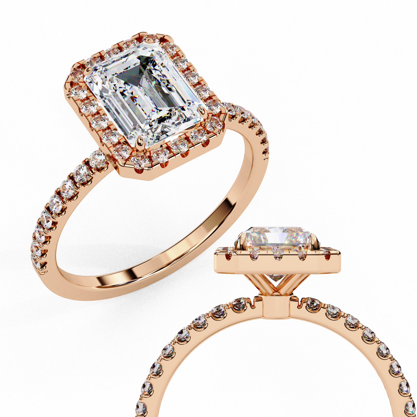 3.15 Ct Emerald Cut Lab Grown Diamond Halo Engagement Ring/Wedding Ring/F Color/VS Clarity/3 Ct Diamond Ring/CVD Diamond Ring/Emerald Cut Diamond/Round Diamond Side Stone/Prong Set/Pave Set/Halo Set/10k Gold/14k Gold/18k Gold/Yellow Gold/White Gold/Rose Gold/Anniversary Gift
