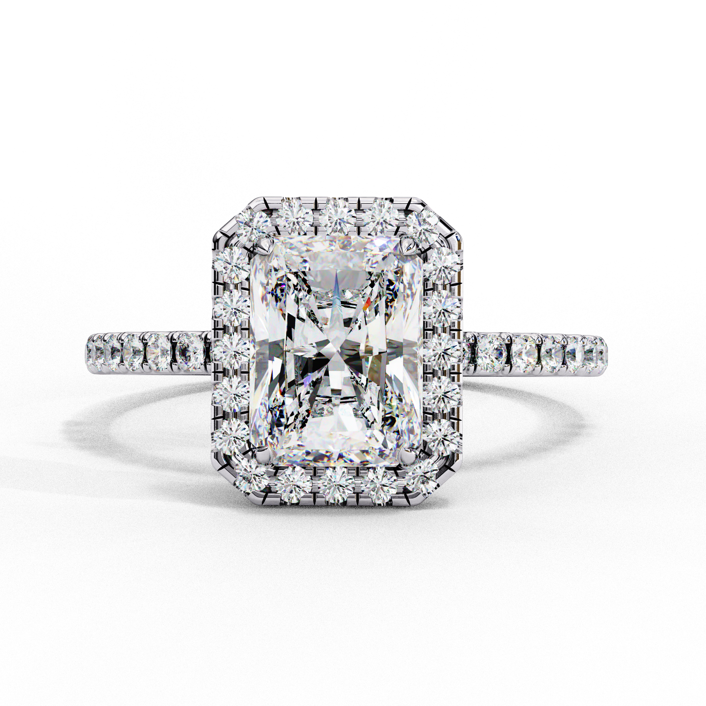 3.18 Ct Radiant Cut Lab Grown Diamond Halo Engagement Ring/Wedding Ring/F Color/VS Clarity/3 Ct Diamond Ring/CVD Diamond Ring/Radiant Cut Diamond/Round Diamond Side Stone/Prong Set/Pave Set/Halo Set/10k Gold/14k Gold/18k Gold/Yellow Gold/White Gold/Rose Gold/Anniversary Gift