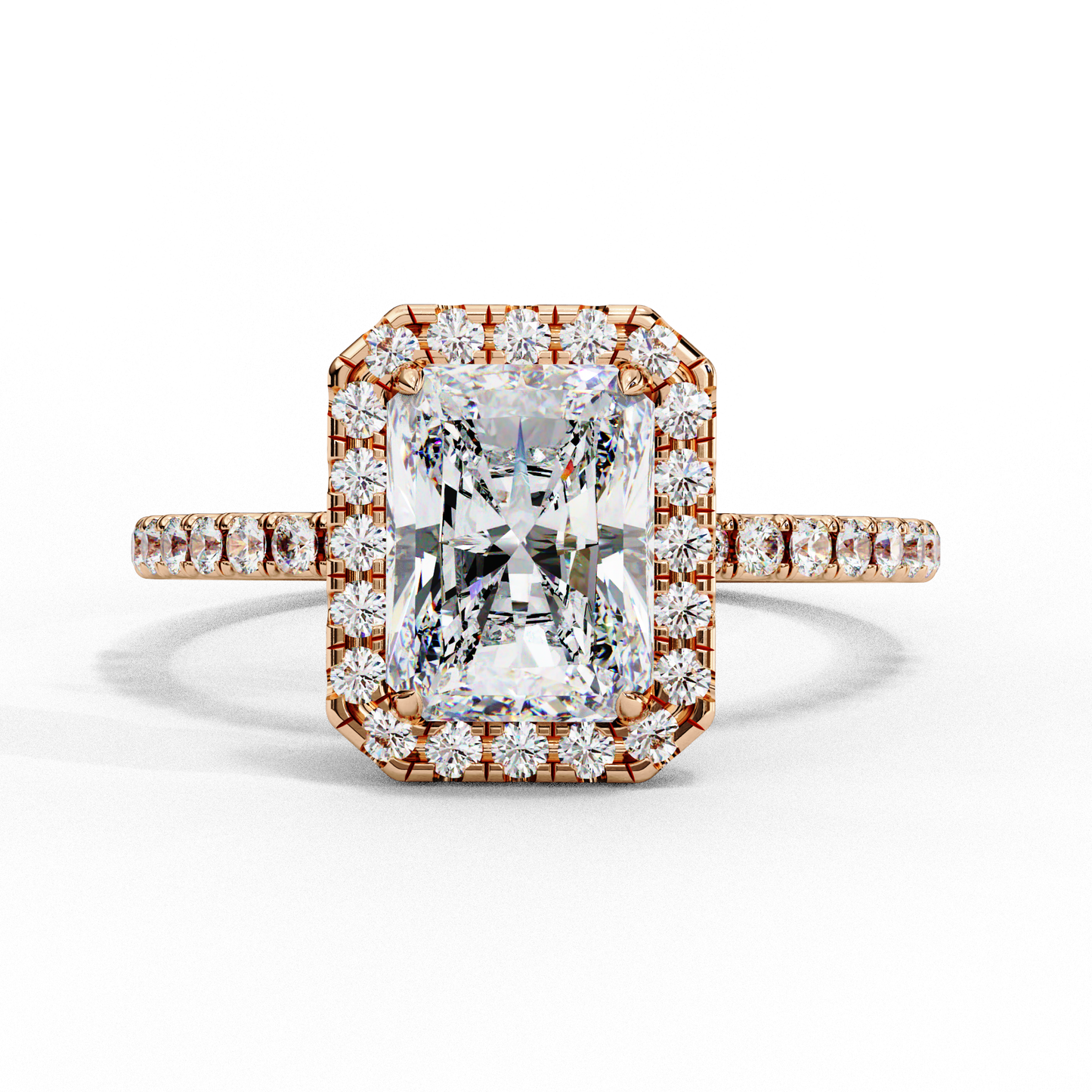 3.18 Ct Radiant Cut Lab Grown Diamond Halo Engagement Ring/Wedding Ring/F Color/VS Clarity/3 Ct Diamond Ring/CVD Diamond Ring/Radiant Cut Diamond/Round Diamond Side Stone/Prong Set/Pave Set/Halo Set/10k Gold/14k Gold/18k Gold/Yellow Gold/White Gold/Rose Gold/Anniversary Gift