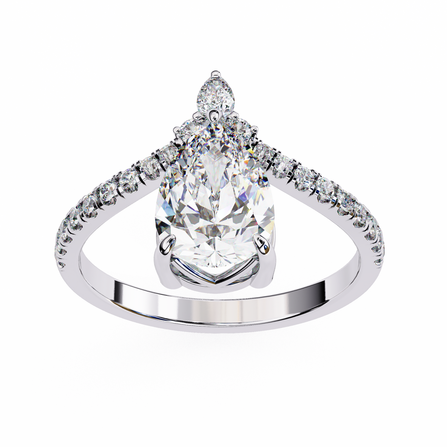 2.0 Ct Pear Cut Lab Grown Diamond Gold Ring/Wedding Ring/F Color/VS Clarity/2 Ct Diamond Ring/CVD Diamond Ring/Pear Cut Diamond/Round Diamond Side Stone/Prong Set/10k Gold/14k Gold/18k Gold/Yellow Gold/White Gold/Rose Gold/Anniversary Gift