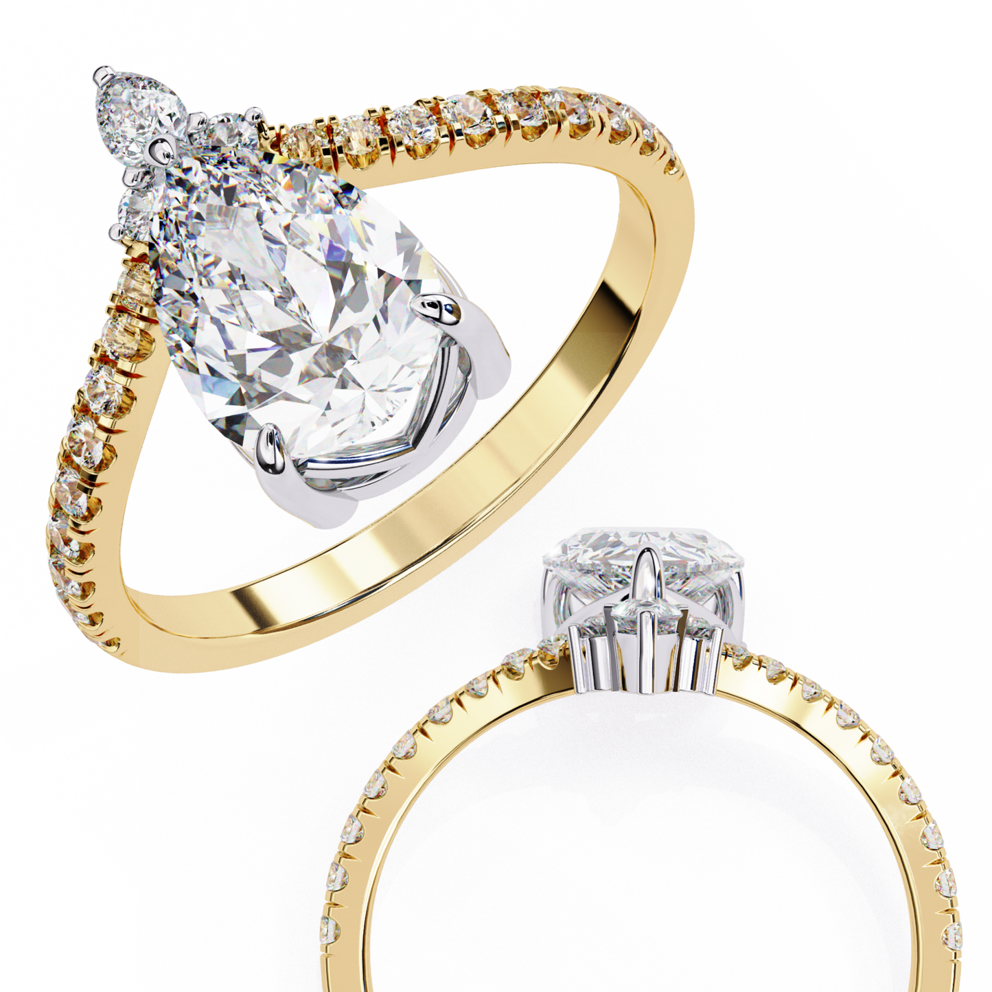 2.0 Ct Pear Cut Lab Grown Diamond Gold Ring/Wedding Ring/F Color/VS Clarity/2 Ct Diamond Ring/CVD Diamond Ring/Pear Cut Diamond/Round Diamond Side Stone/Prong Set/10k Gold/14k Gold/18k Gold/Yellow Gold/White Gold/Rose Gold/Anniversary Gift