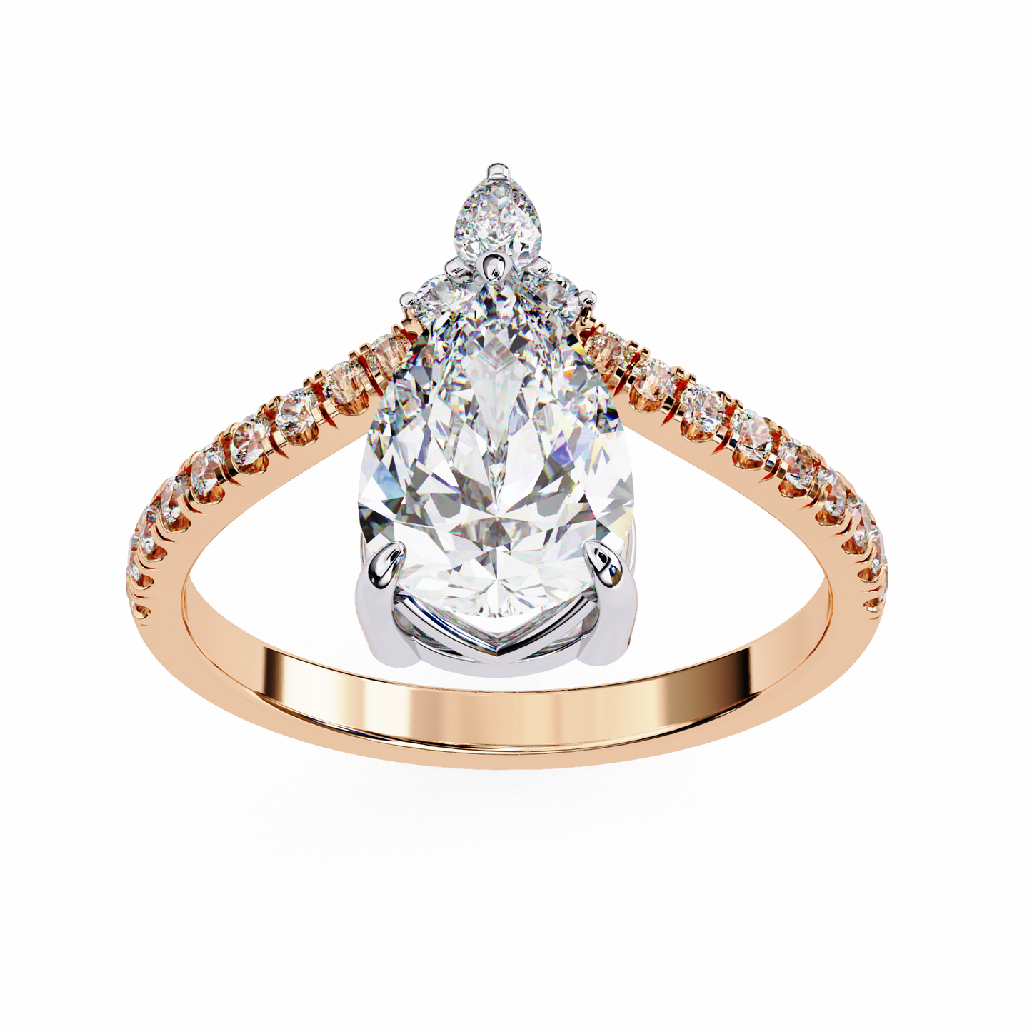 2.0 Ct Pear Cut Lab Grown Diamond Gold Ring/Wedding Ring/F Color/VS Clarity/2 Ct Diamond Ring/CVD Diamond Ring/Pear Cut Diamond/Round Diamond Side Stone/Prong Set/10k Gold/14k Gold/18k Gold/Yellow Gold/White Gold/Rose Gold/Anniversary Gift