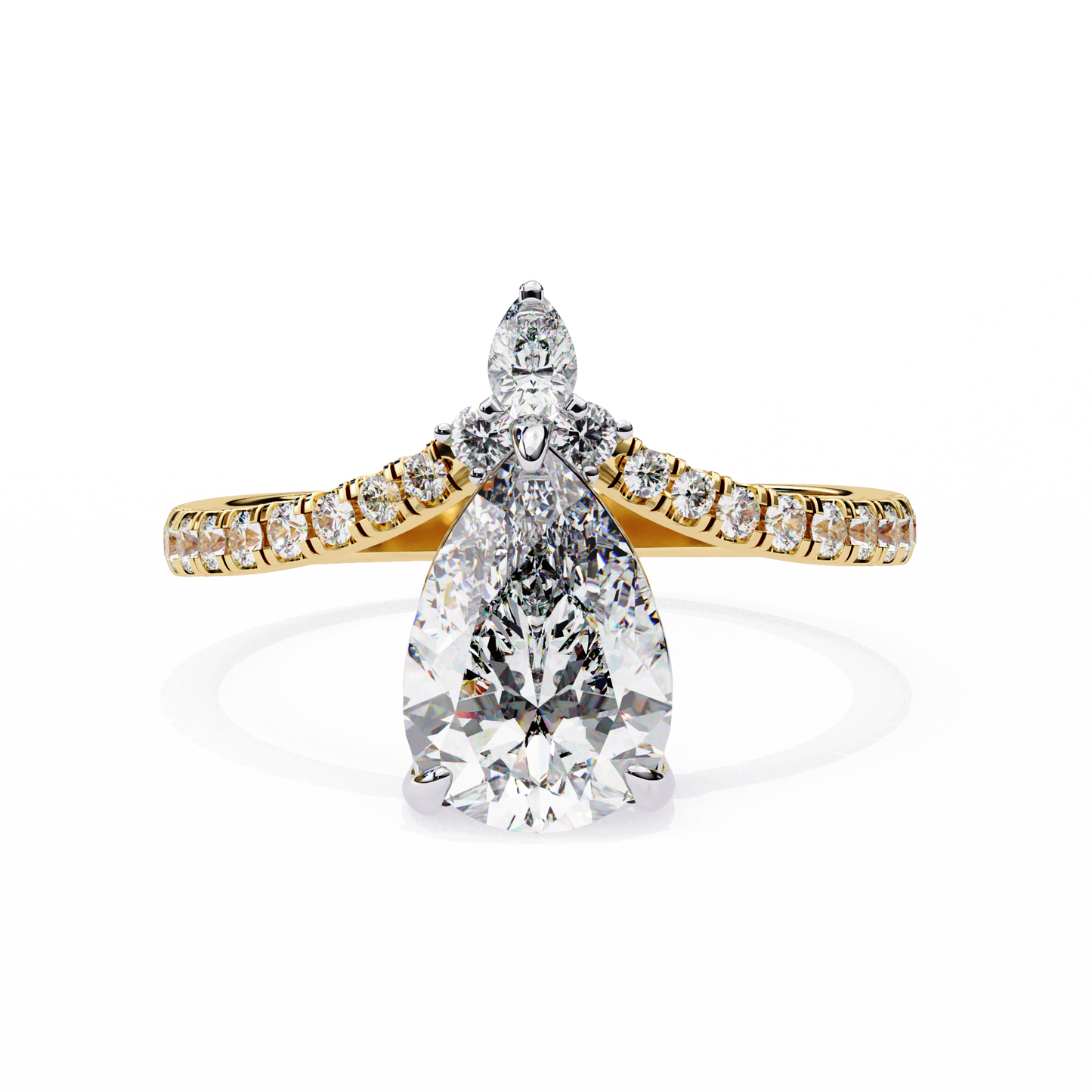 2.0 Ct Pear Cut Lab Grown Diamond Gold Ring/Wedding Ring/F Color/VS Clarity/2 Ct Diamond Ring/CVD Diamond Ring/Pear Cut Diamond/Round Diamond Side Stone/Prong Set/10k Gold/14k Gold/18k Gold/Yellow Gold/White Gold/Rose Gold/Anniversary Gift