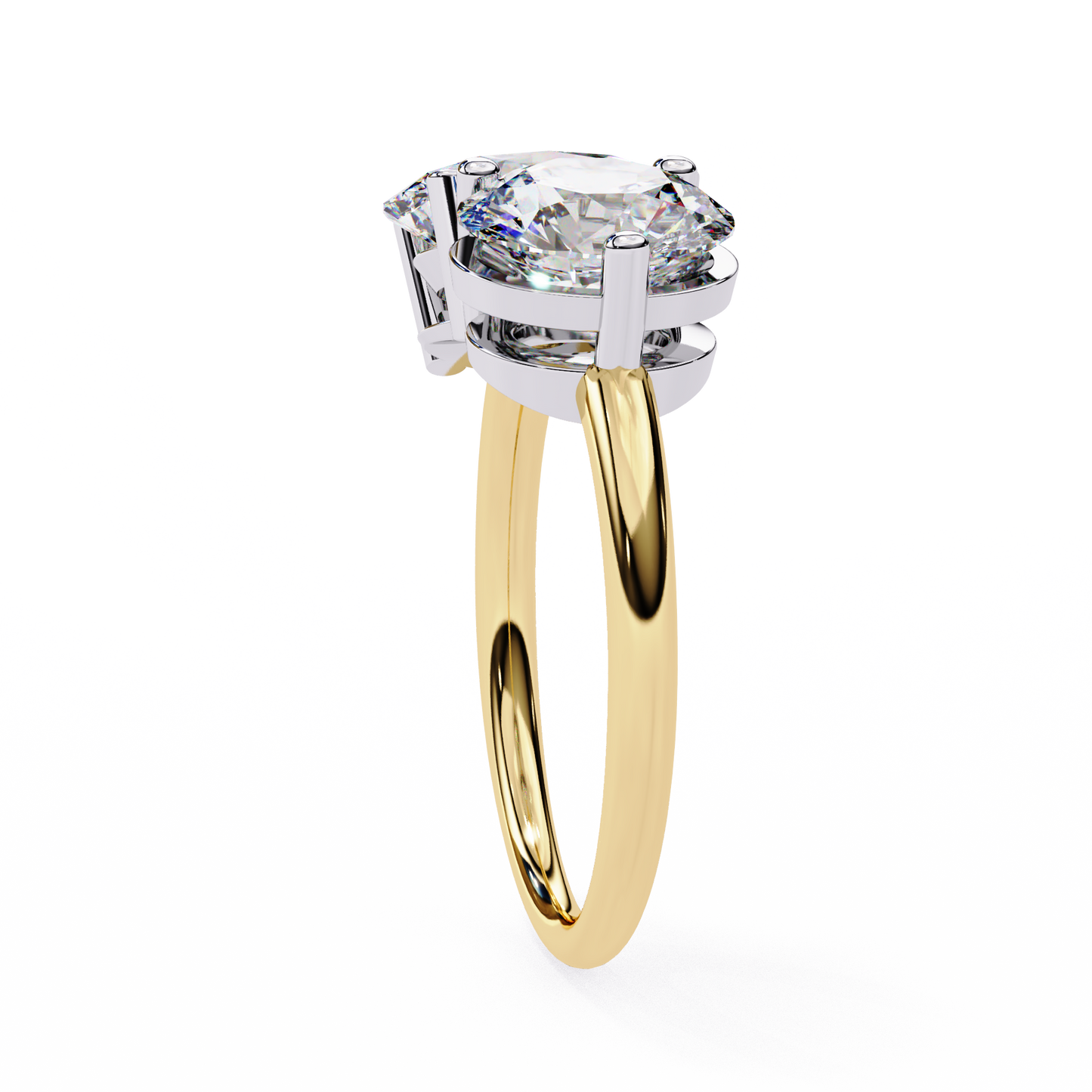 Round And Oval Cut Lab Grown Diamond Two Stone Engagement Ring/Wedding Ring/F Color/VS Clarity/1 Ct Diamond Ring/CVD Diamond Ring/Oval Cut Diamond/Round Diamond Side Stone/Prong Set/10k Gold/14k Gold/18k Gold/Yellow Gold/White Gold/Rose Gold/Anniversary Gift