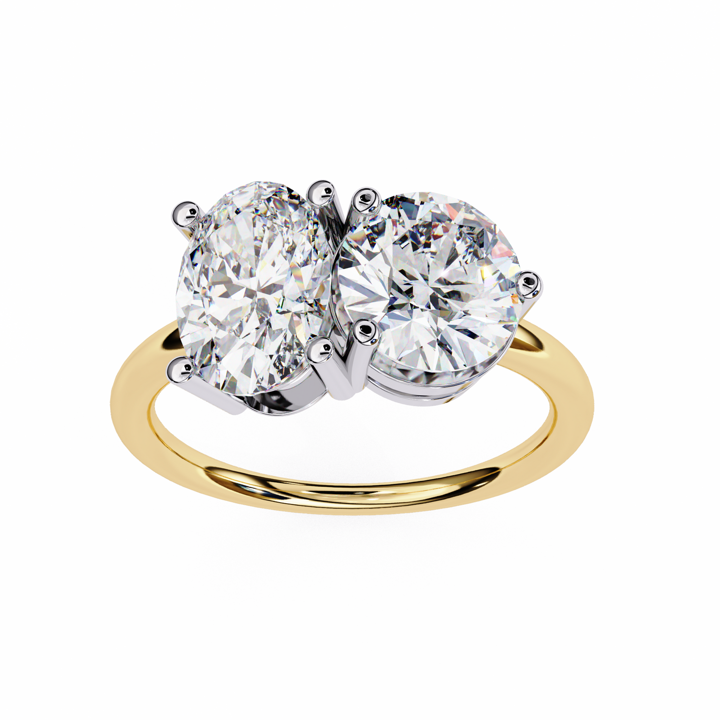 Round And Oval Cut Lab Grown Diamond Two Stone Engagement Ring/Wedding Ring/F Color/VS Clarity/1 Ct Diamond Ring/CVD Diamond Ring/Oval Cut Diamond/Round Diamond Side Stone/Prong Set/10k Gold/14k Gold/18k Gold/Yellow Gold/White Gold/Rose Gold/Anniversary Gift