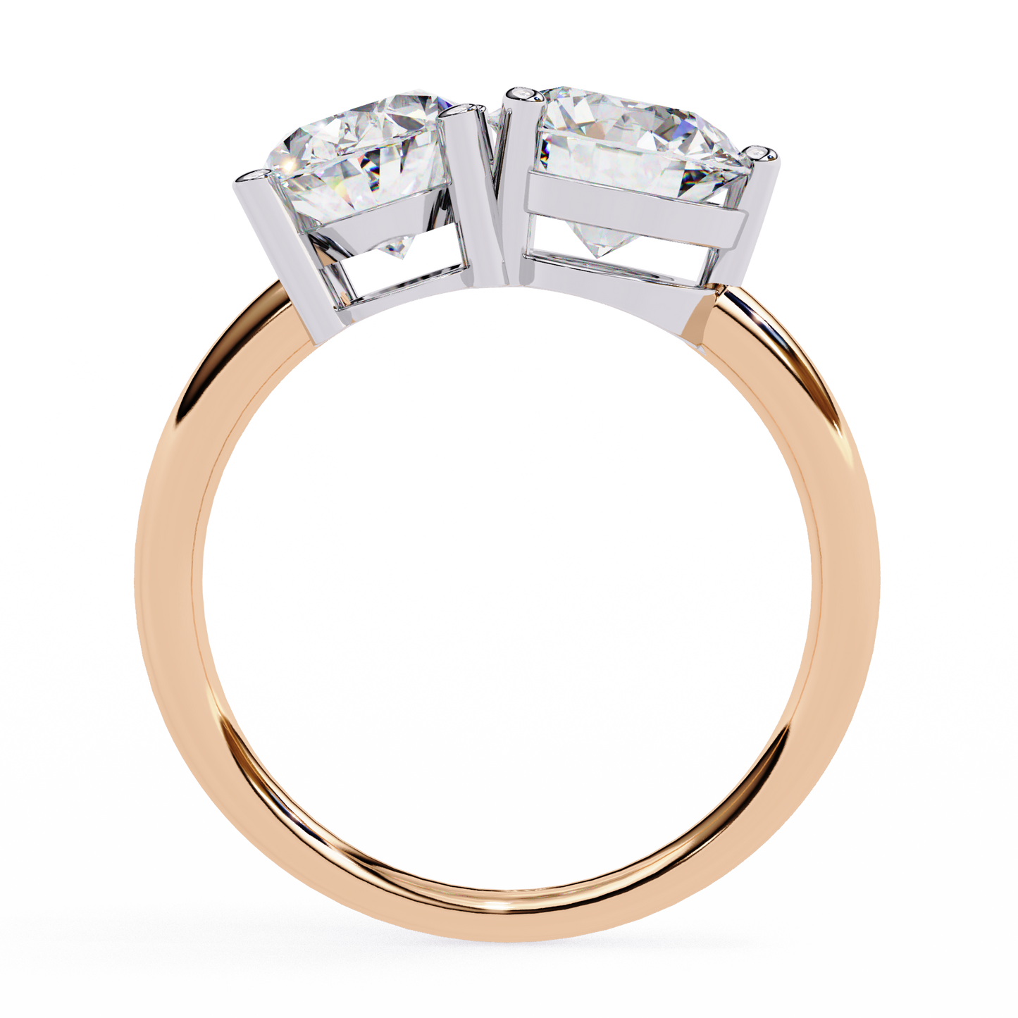 Round And Oval Cut Lab Grown Diamond Two Stone Engagement Ring/Wedding Ring/F Color/VS Clarity/1 Ct Diamond Ring/CVD Diamond Ring/Oval Cut Diamond/Round Diamond Side Stone/Prong Set/10k Gold/14k Gold/18k Gold/Yellow Gold/White Gold/Rose Gold/Anniversary Gift