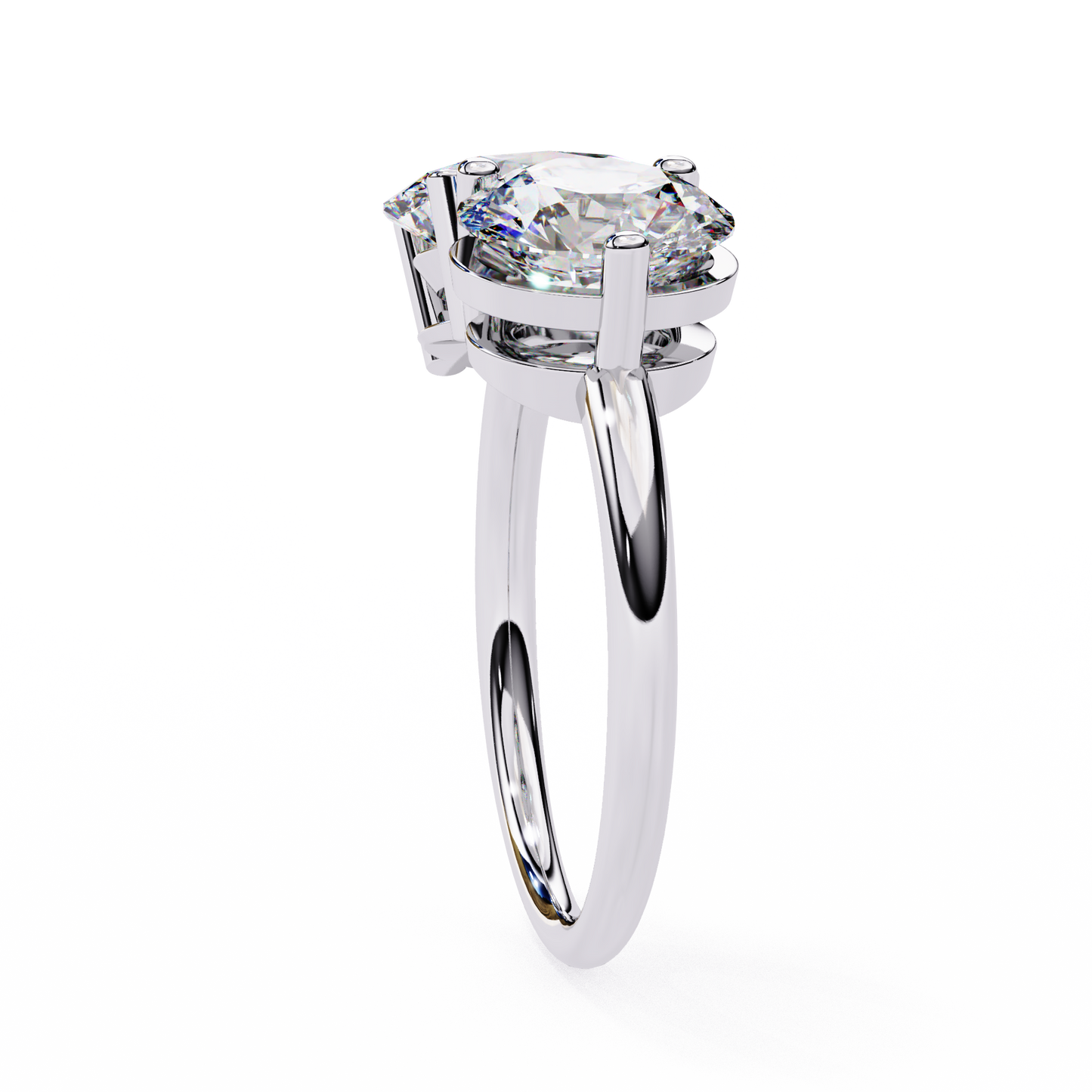 Round And Oval Cut Lab Grown Diamond Two Stone Engagement Ring/Wedding Ring/F Color/VS Clarity/1 Ct Diamond Ring/CVD Diamond Ring/Oval Cut Diamond/Round Diamond Side Stone/Prong Set/10k Gold/14k Gold/18k Gold/Yellow Gold/White Gold/Rose Gold/Anniversary Gift