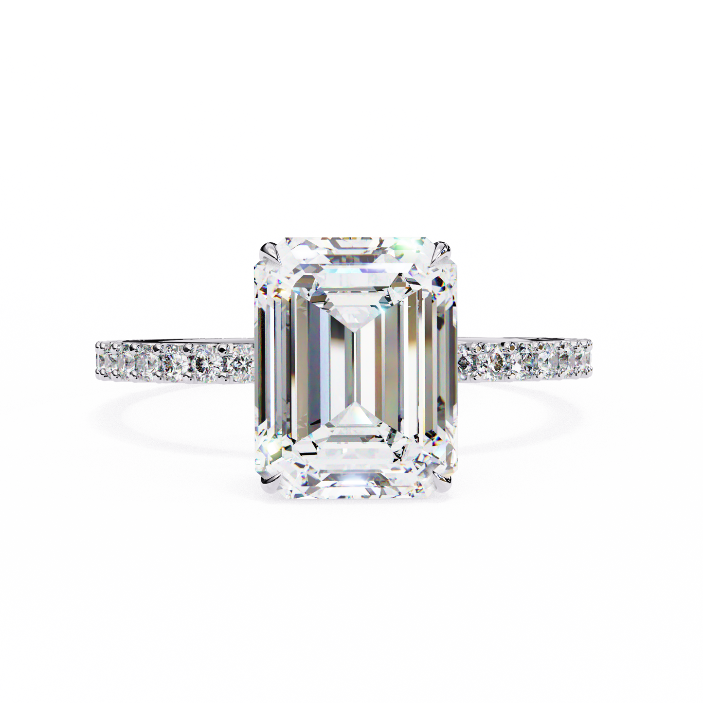2.6 Ct Emerald Cut Lab Grown Diamond Hidden Halo Rose Gold Engagement Ring/Wedding Ring/F Color/VS Clarity/2 Ct Diamond Ring/CVD Diamond Ring/Emerald Cut Diamond/Round Diamond Side Stone/Prong Set/Pave Set/10k Gold/14k Gold/18k Gold/Yellow Gold/White Gold/Rose Gold/Anniversary Gift