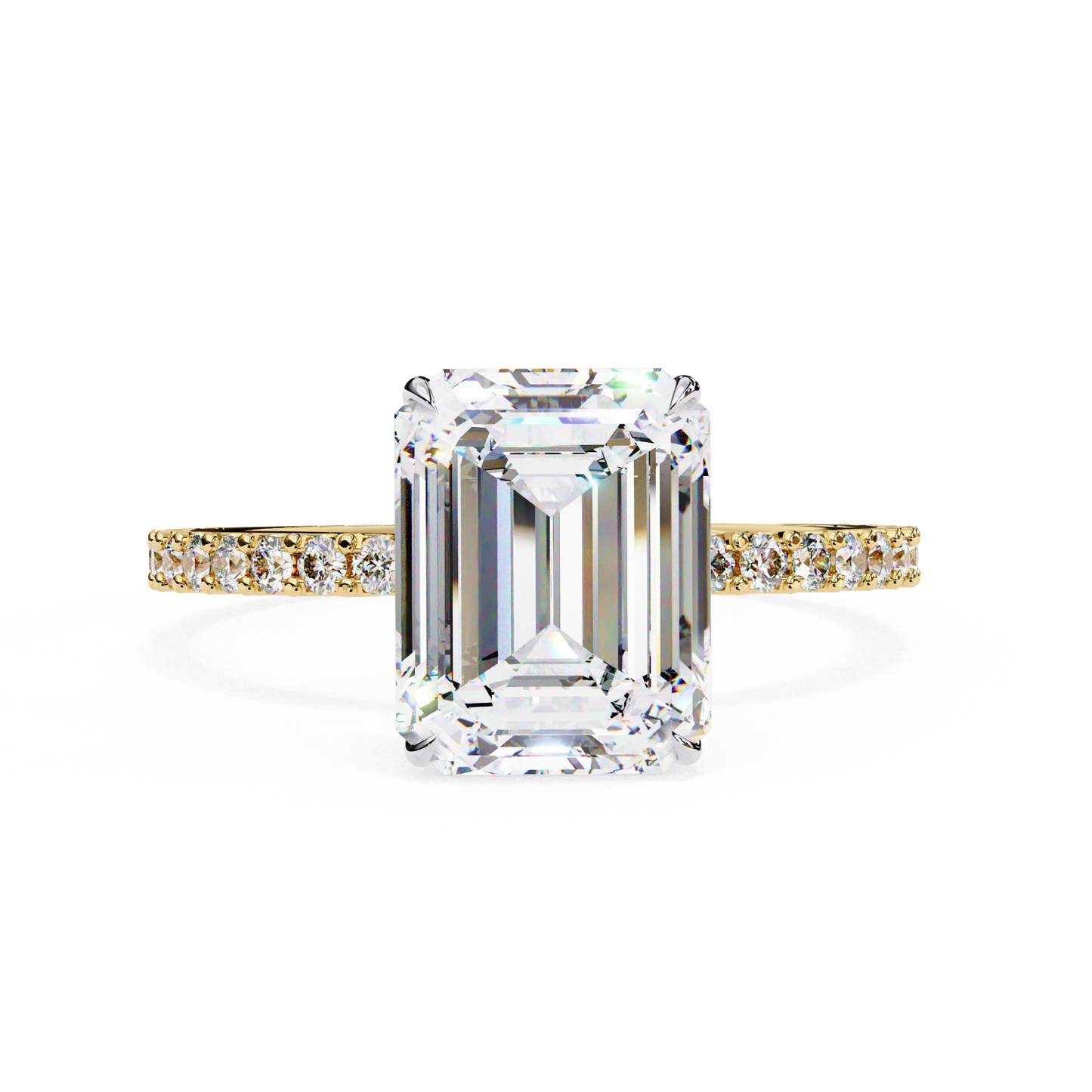 2.6 Ct Emerald Cut Lab Grown Diamond Hidden Halo Rose Gold Engagement Ring/Wedding Ring/F Color/VS Clarity/2 Ct Diamond Ring/CVD Diamond Ring/Emerald Cut Diamond/Round Diamond Side Stone/Prong Set/Pave Set/10k Gold/14k Gold/18k Gold/Yellow Gold/White Gold/Rose Gold/Anniversary Gift