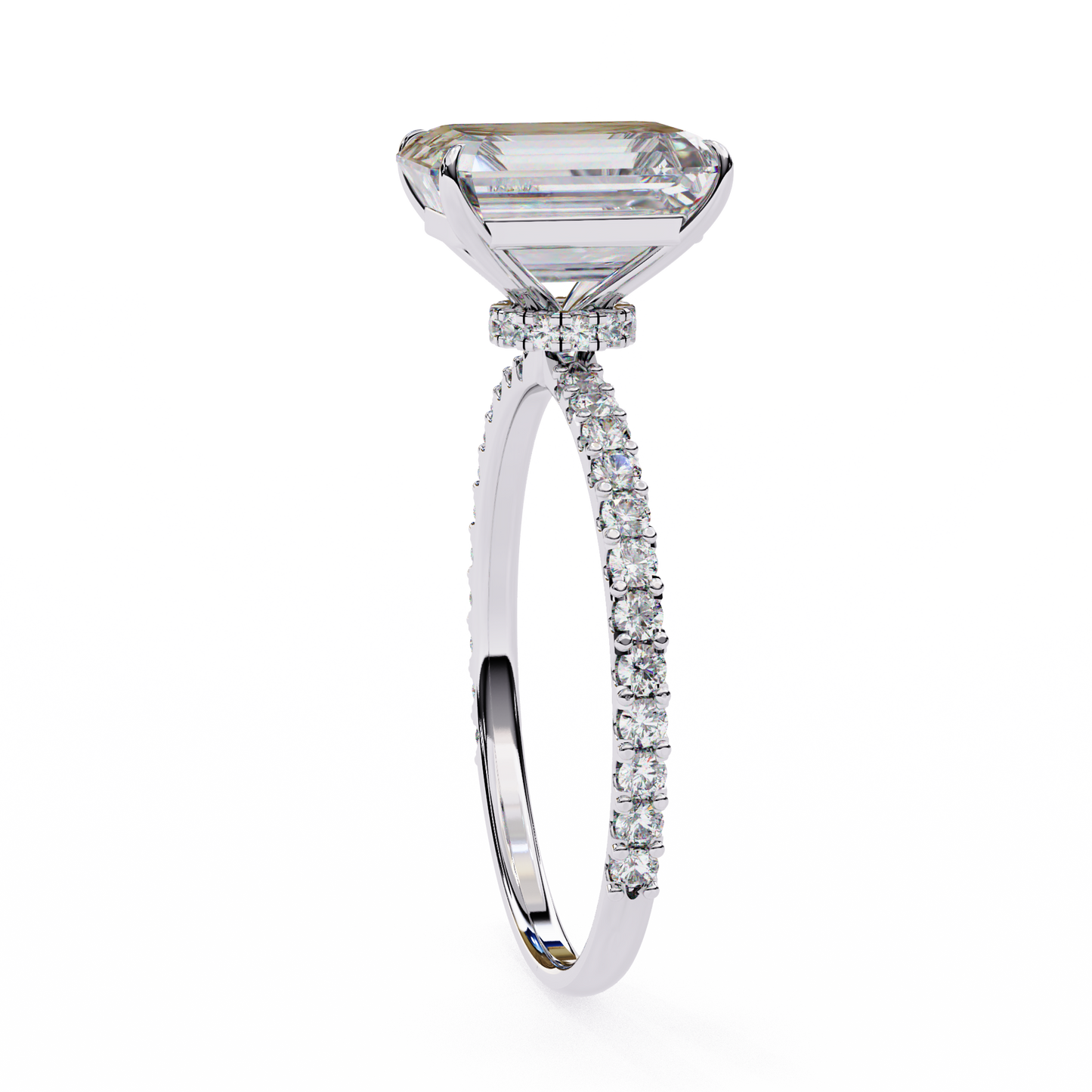 2.6 Ct Emerald Cut Lab Grown Diamond Hidden Halo Rose Gold Engagement Ring/Wedding Ring/F Color/VS Clarity/2 Ct Diamond Ring/CVD Diamond Ring/Emerald Cut Diamond/Round Diamond Side Stone/Prong Set/Pave Set/10k Gold/14k Gold/18k Gold/Yellow Gold/White Gold/Rose Gold/Anniversary Gift